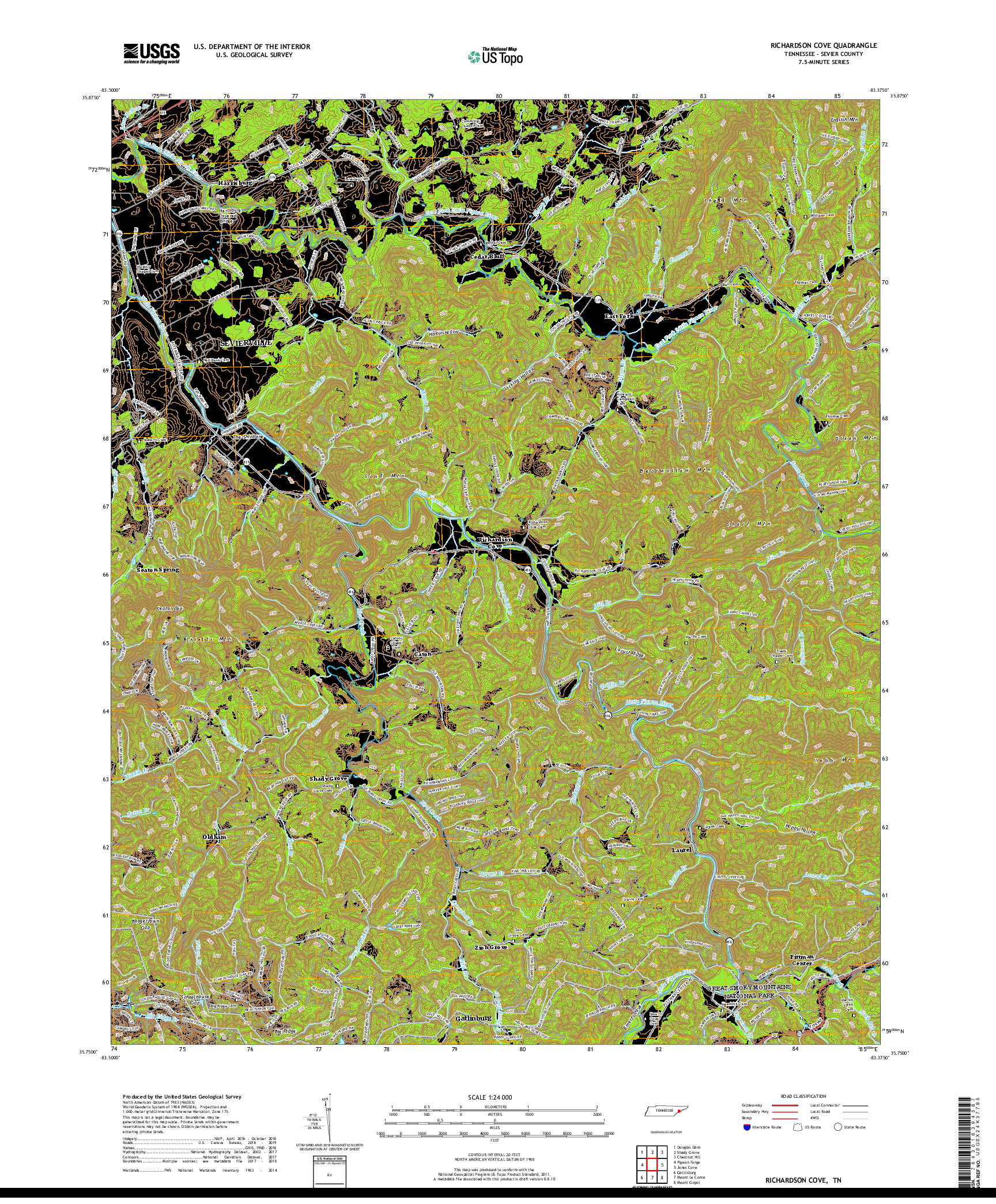 USGS US TOPO 7.5-MINUTE MAP FOR RICHARDSON COVE, TN 2019