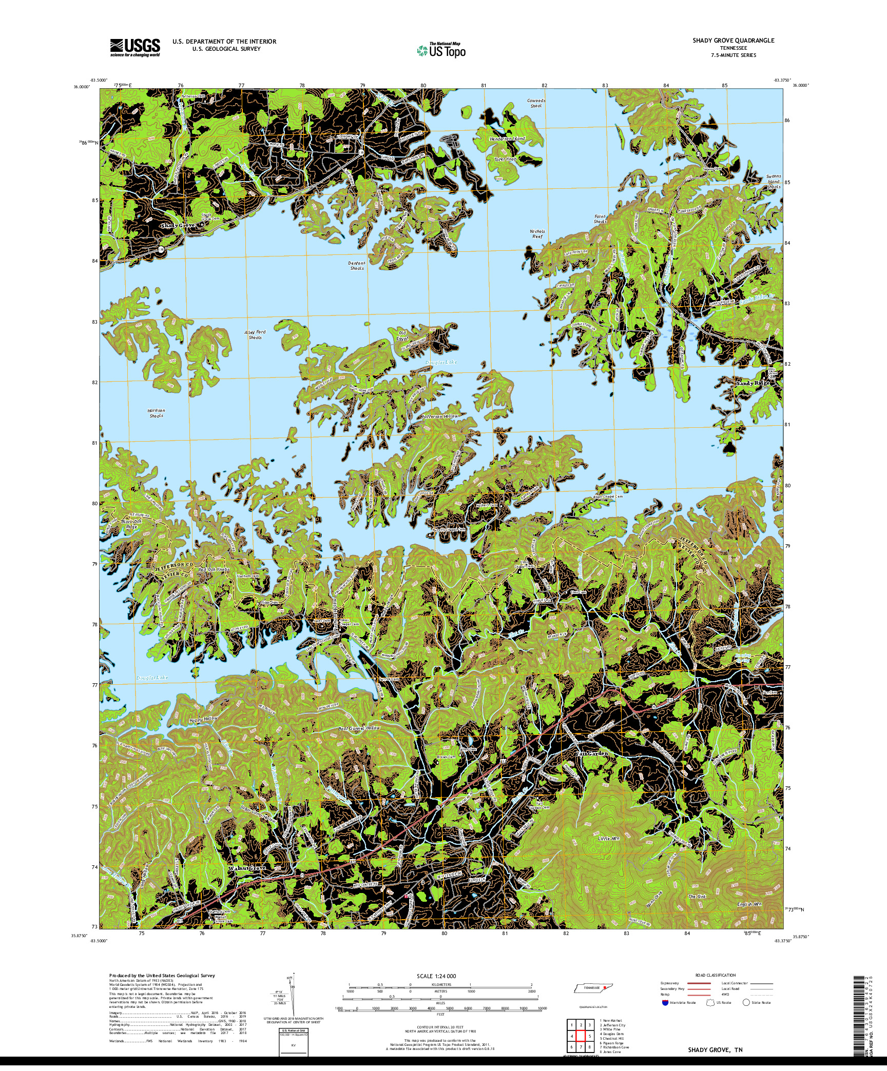 USGS US TOPO 7.5-MINUTE MAP FOR SHADY GROVE, TN 2019