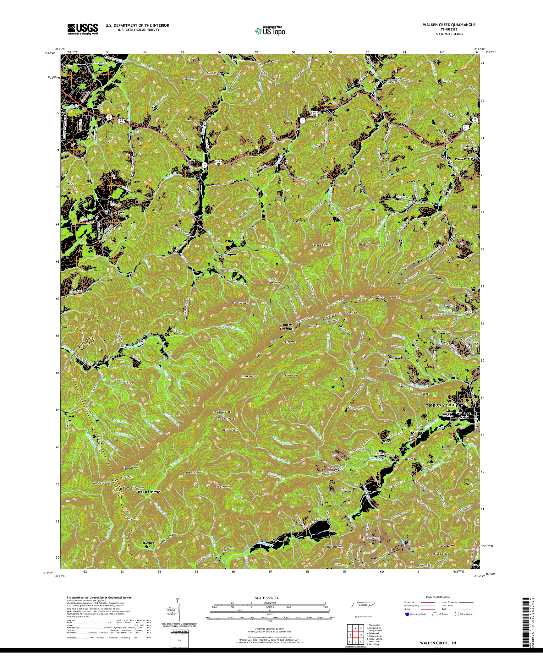 USGS US TOPO 7.5-MINUTE MAP FOR WALDEN CREEK, TN 2019