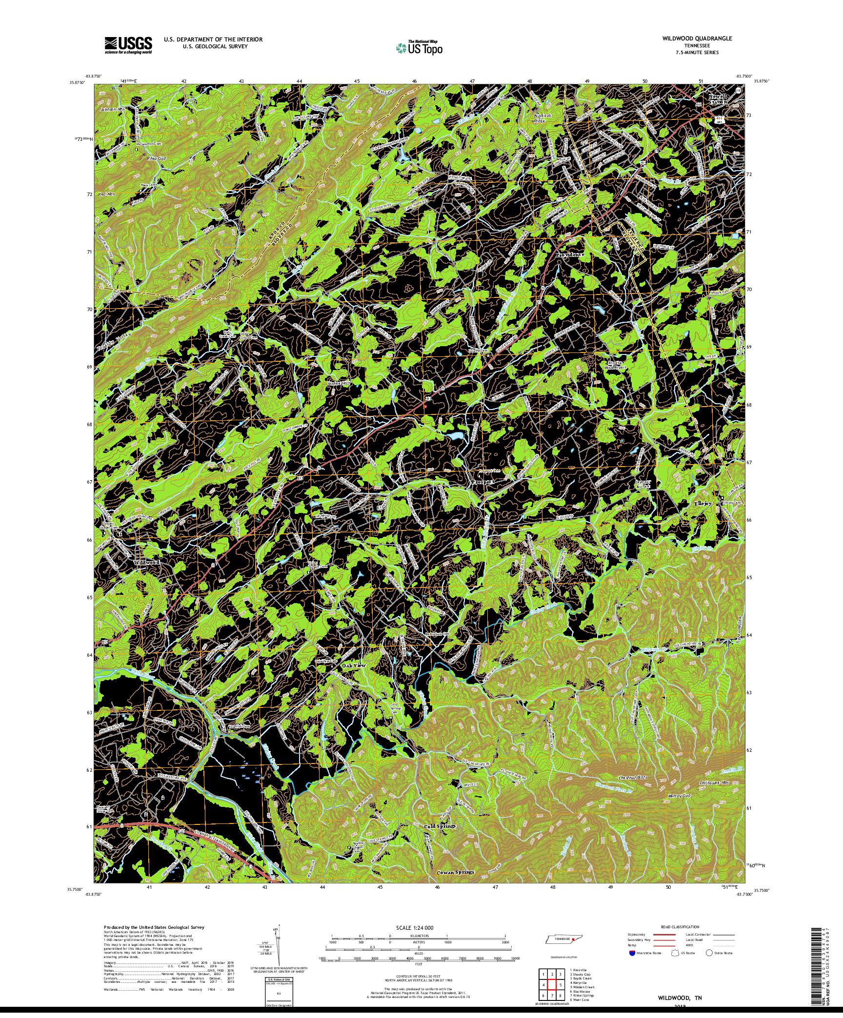 USGS US TOPO 7.5-MINUTE MAP FOR WILDWOOD, TN 2019