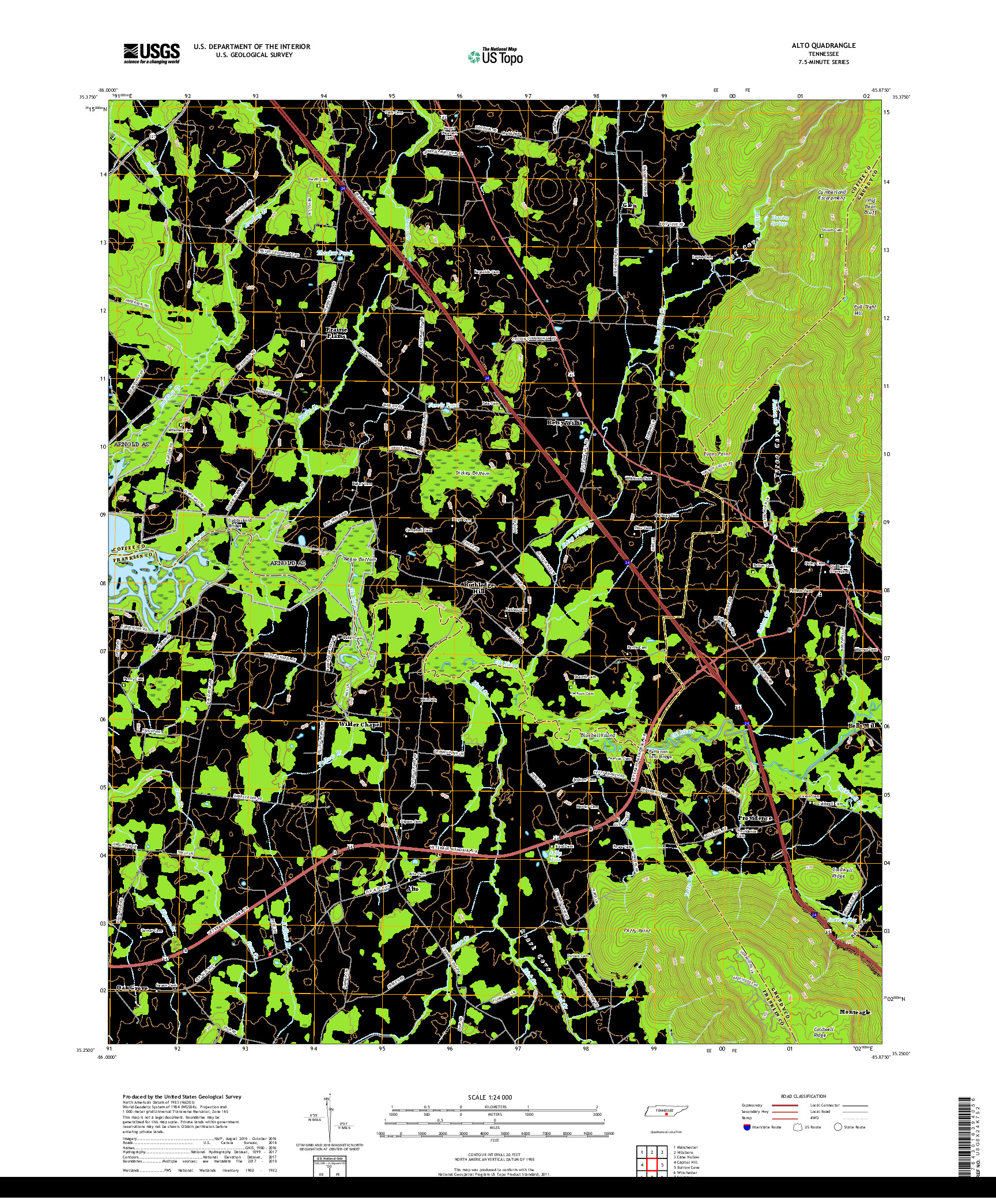 USGS US TOPO 7.5-MINUTE MAP FOR ALTO, TN 2019