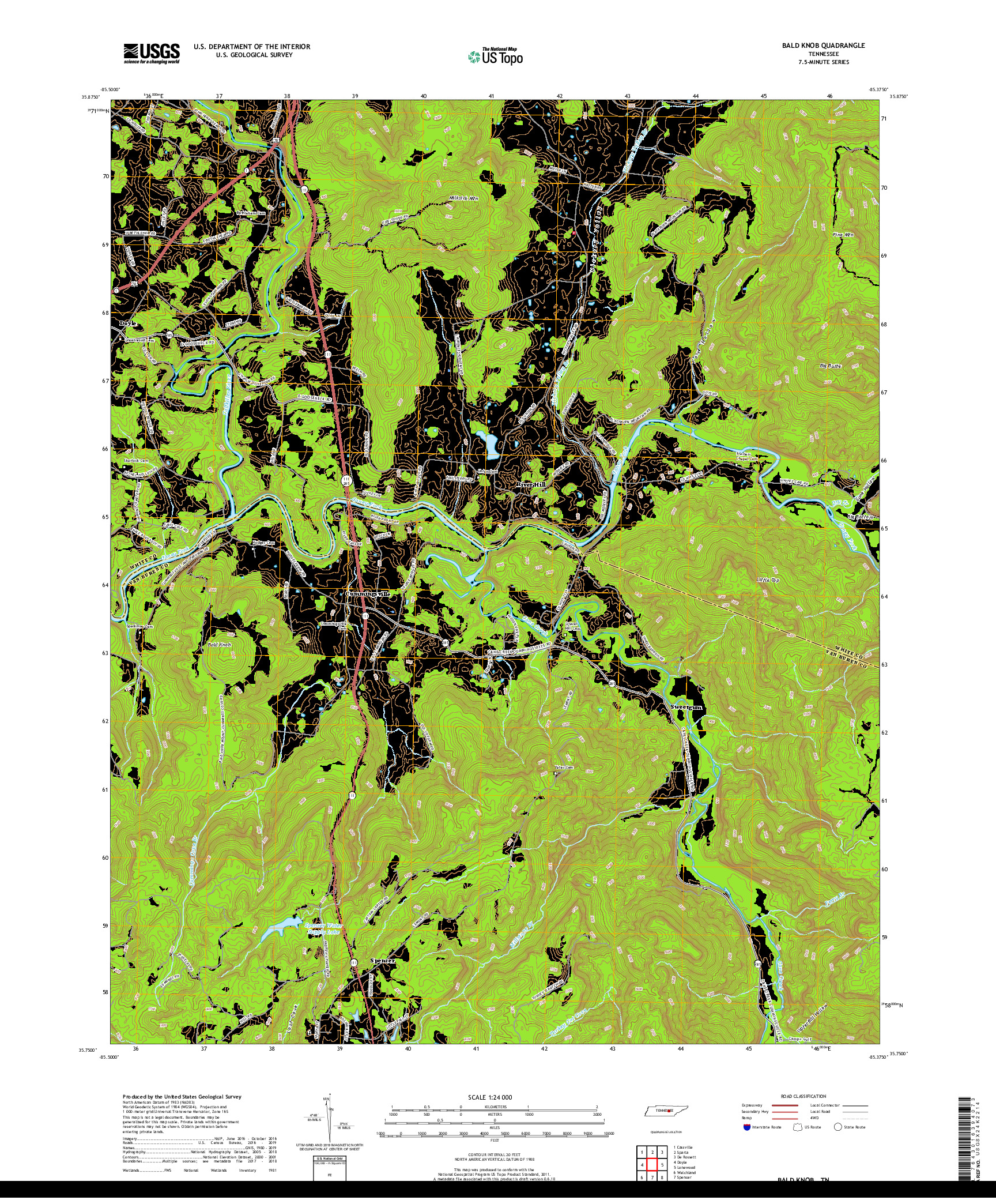 USGS US TOPO 7.5-MINUTE MAP FOR BALD KNOB, TN 2019