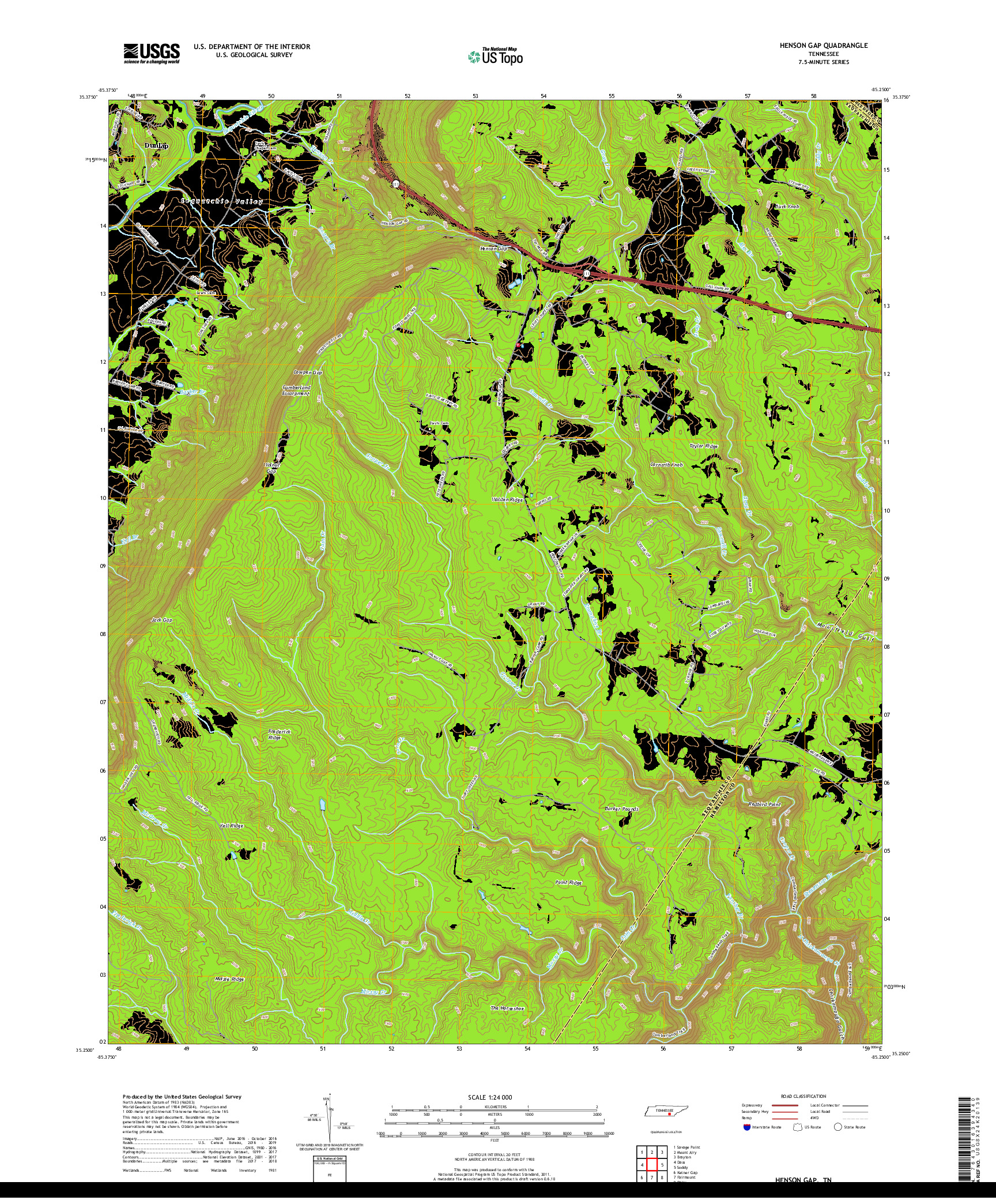 USGS US TOPO 7.5-MINUTE MAP FOR HENSON GAP, TN 2019
