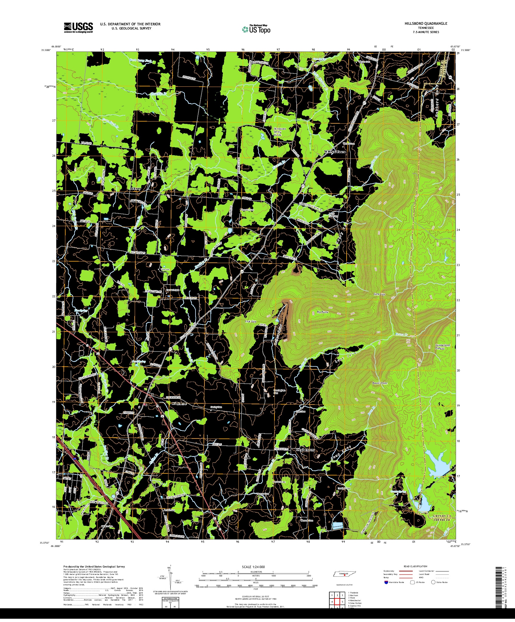 USGS US TOPO 7.5-MINUTE MAP FOR HILLSBORO, TN 2019