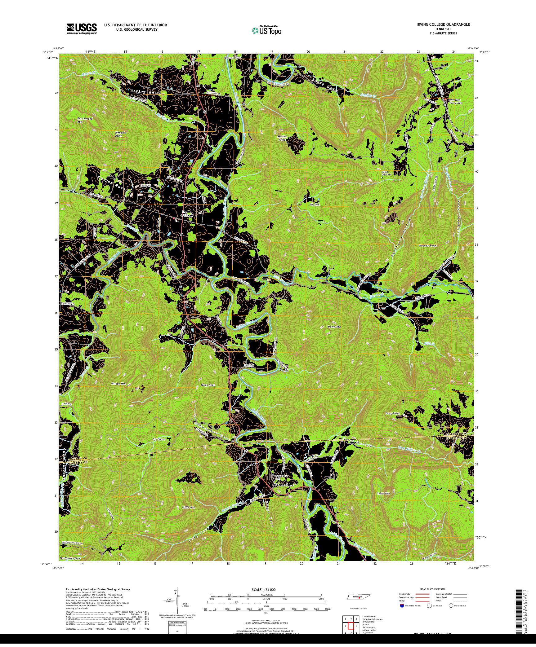 USGS US TOPO 7.5-MINUTE MAP FOR IRVING COLLEGE, TN 2019