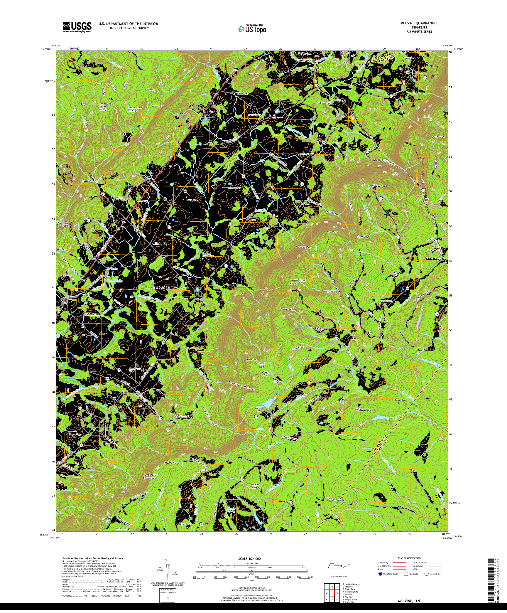 USGS US TOPO 7.5-MINUTE MAP FOR MELVINE, TN 2019