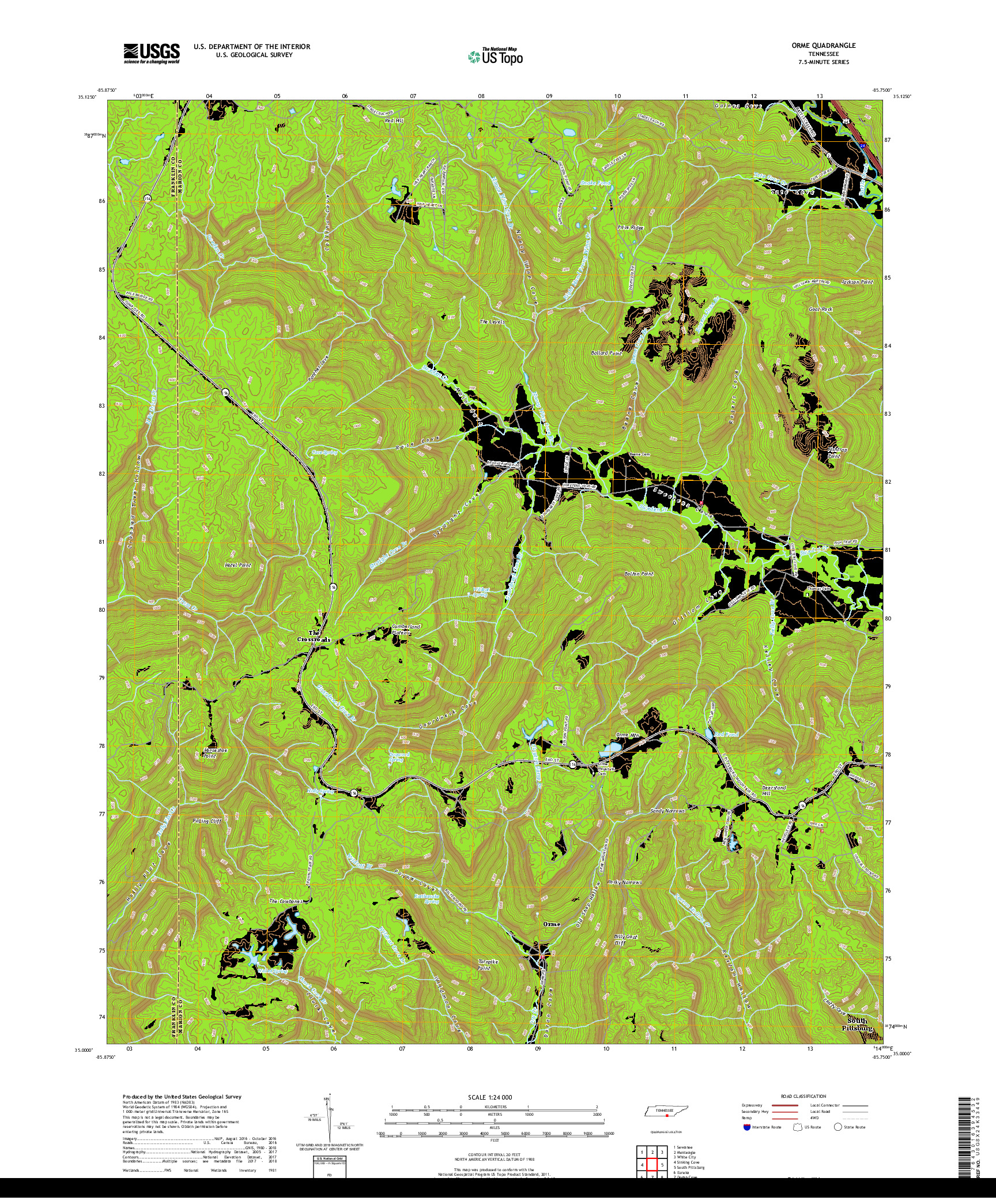 USGS US TOPO 7.5-MINUTE MAP FOR ORME, TN 2019