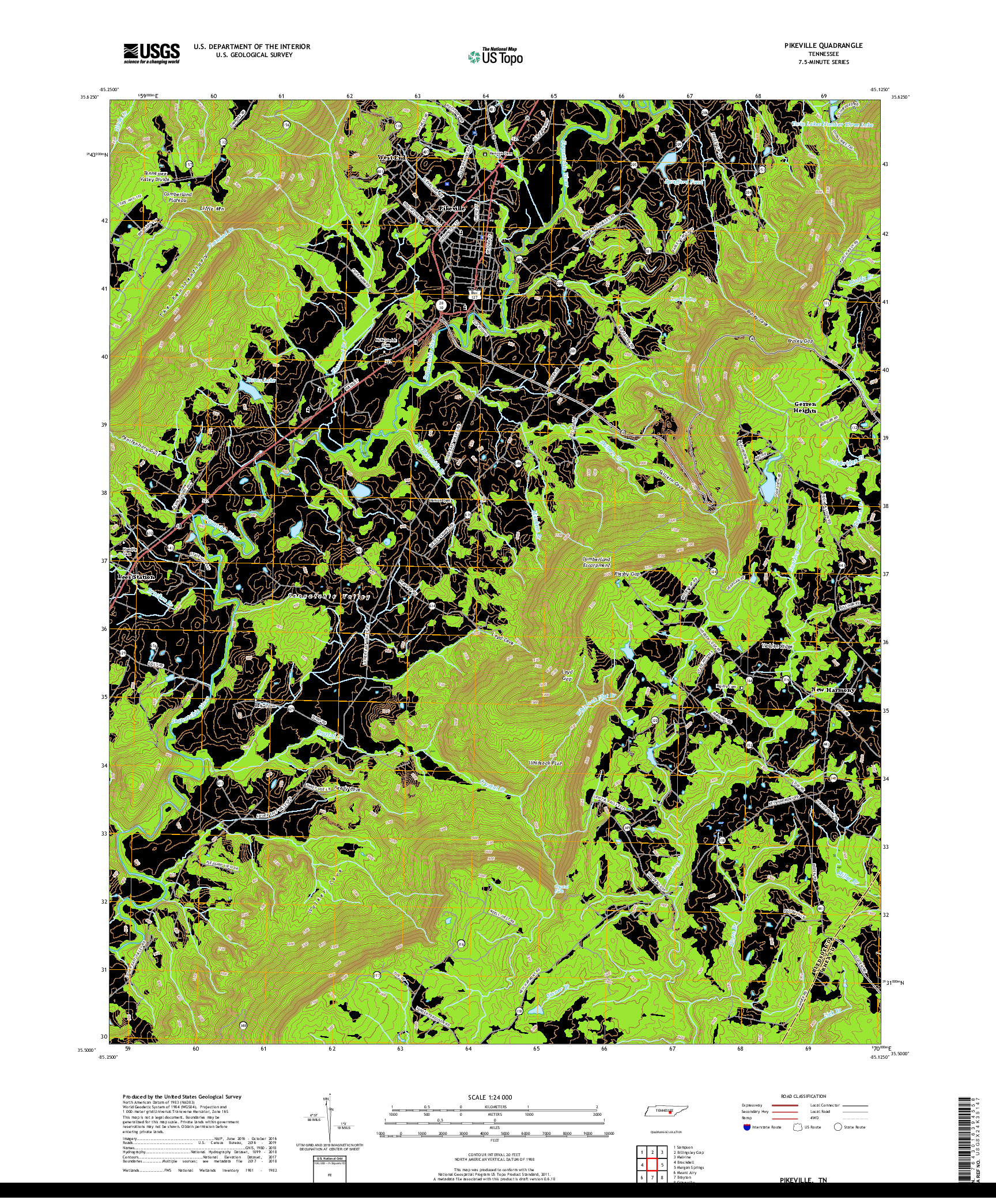 USGS US TOPO 7.5-MINUTE MAP FOR PIKEVILLE, TN 2019