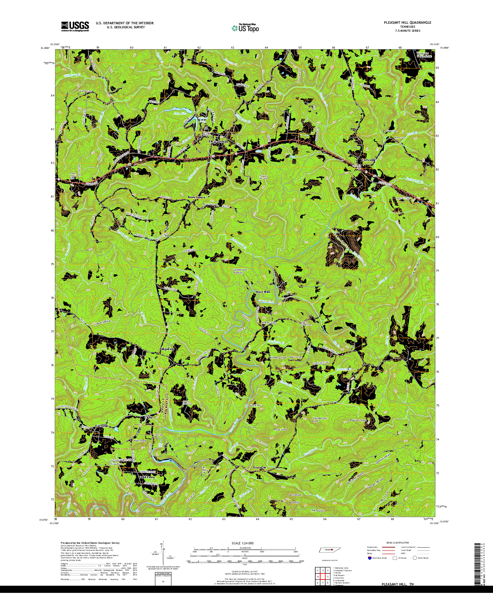 USGS US TOPO 7.5-MINUTE MAP FOR PLEASANT HILL, TN 2019