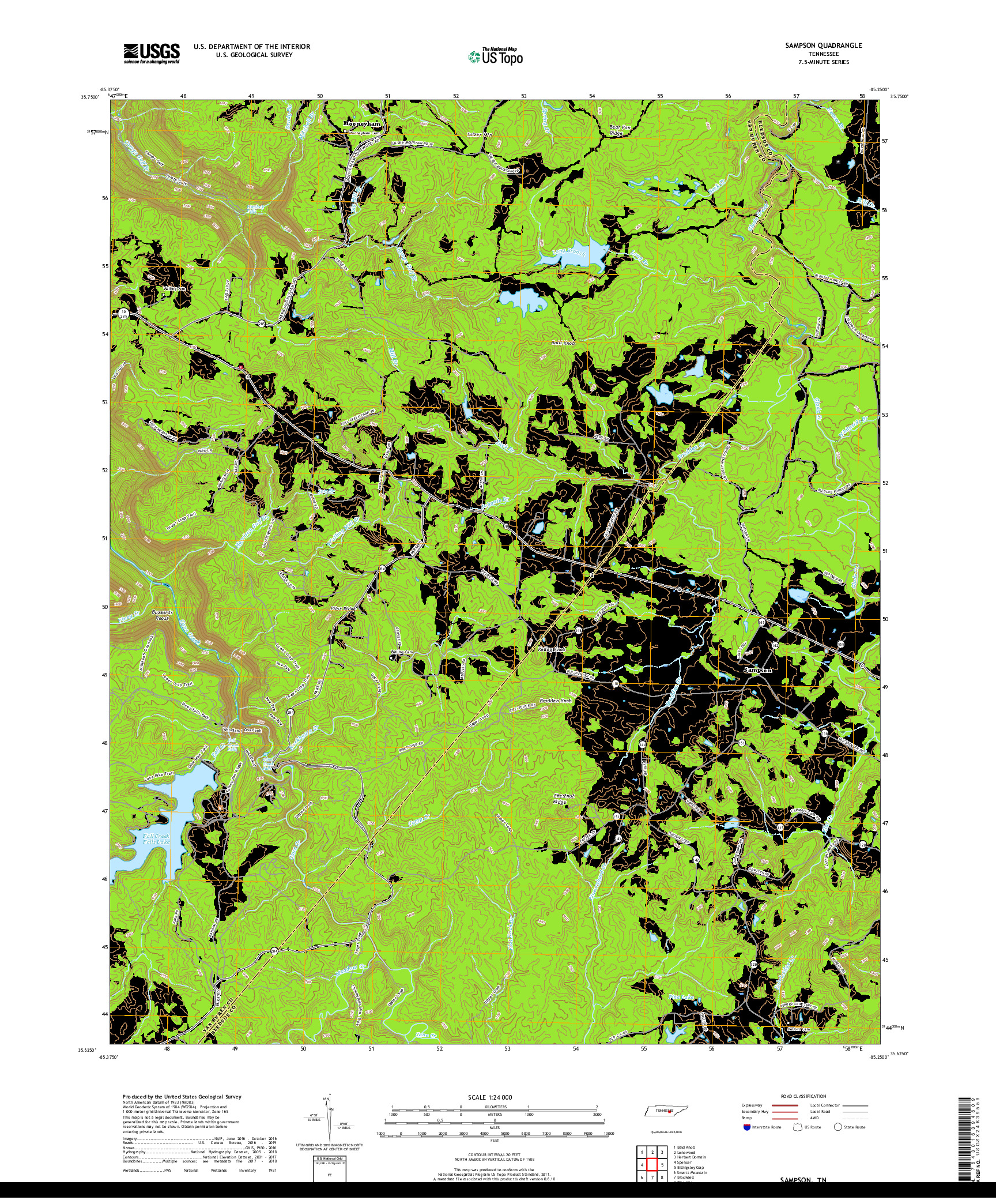 USGS US TOPO 7.5-MINUTE MAP FOR SAMPSON, TN 2019