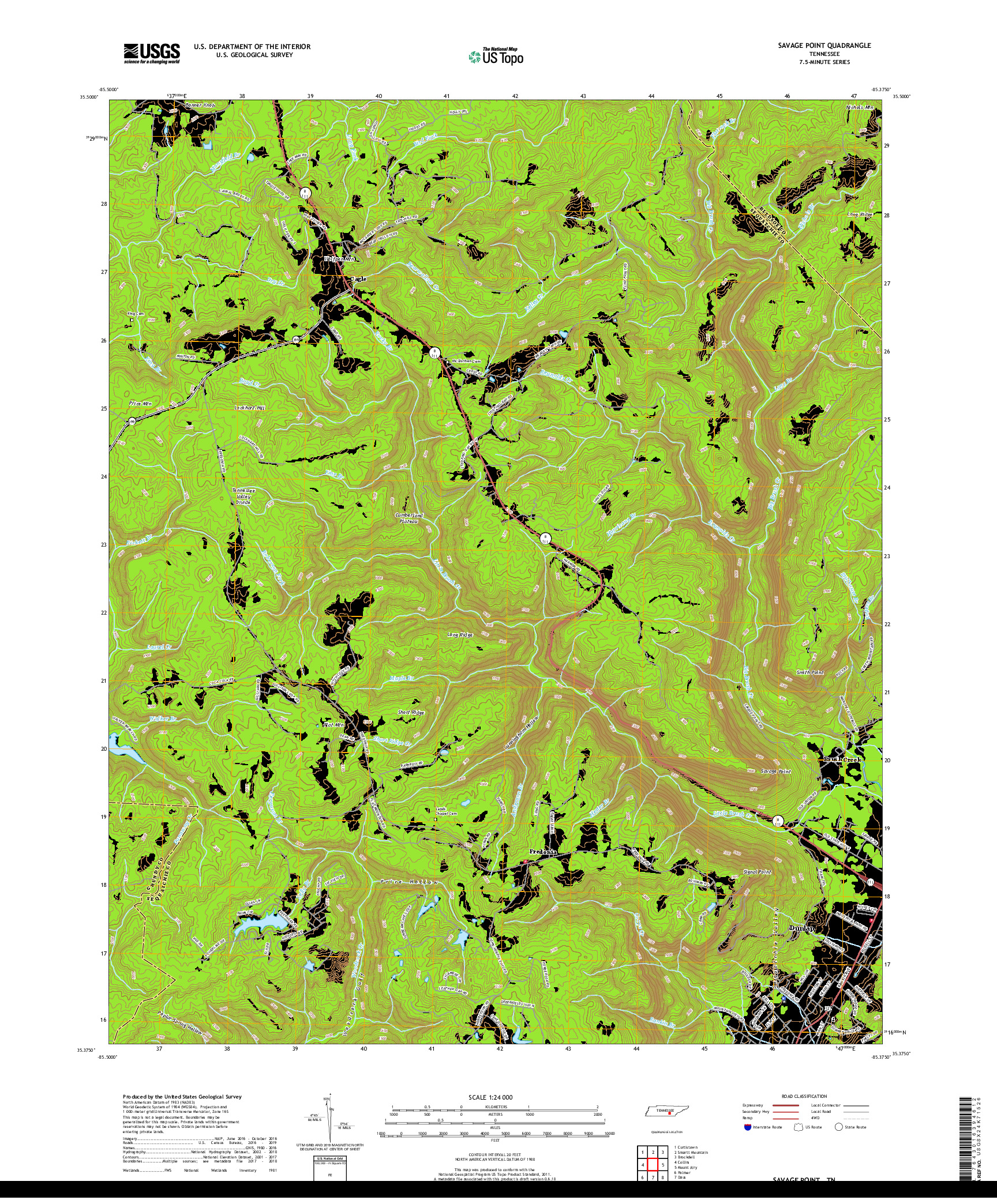 USGS US TOPO 7.5-MINUTE MAP FOR SAVAGE POINT, TN 2019