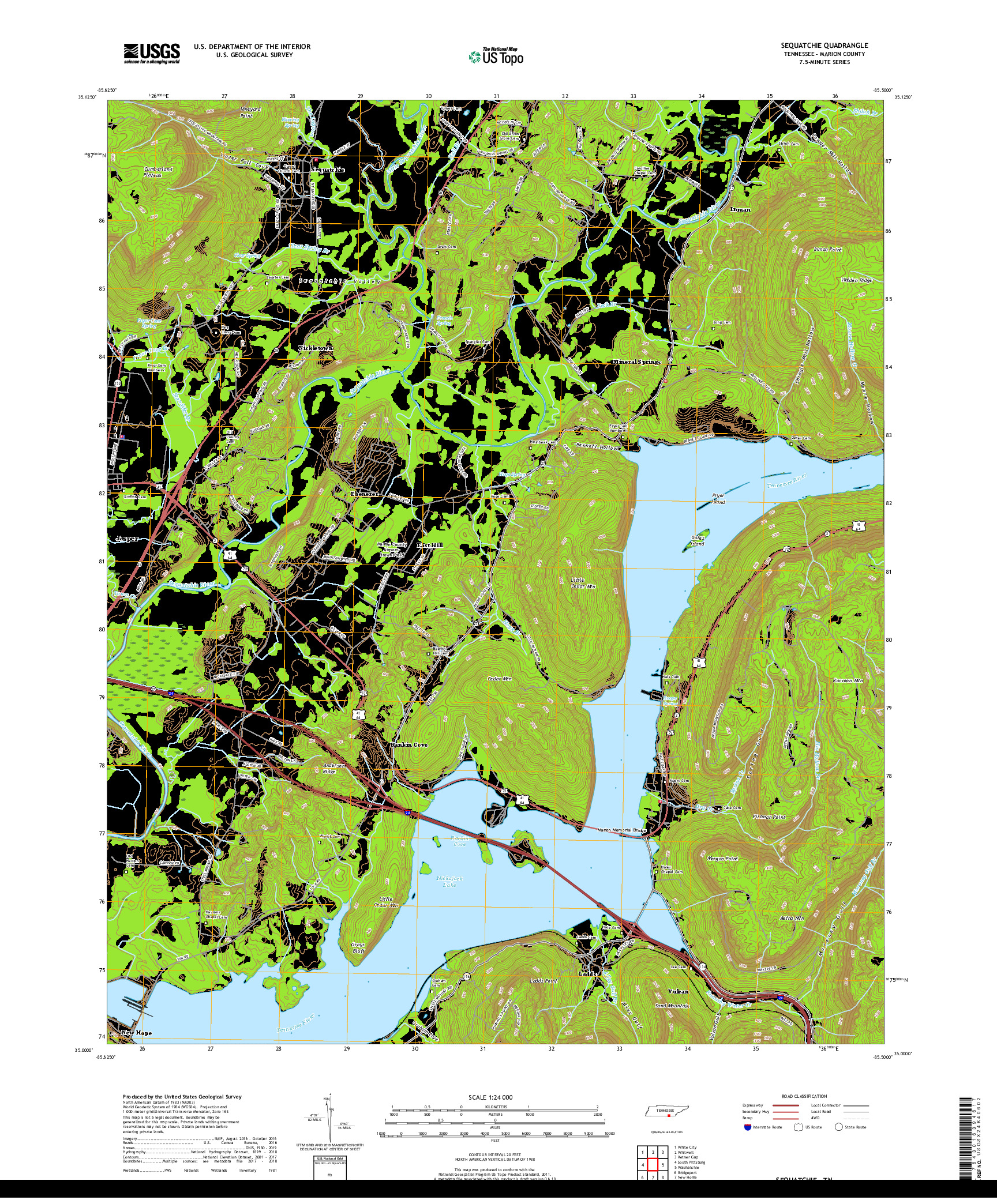 USGS US TOPO 7.5-MINUTE MAP FOR SEQUATCHIE, TN 2019