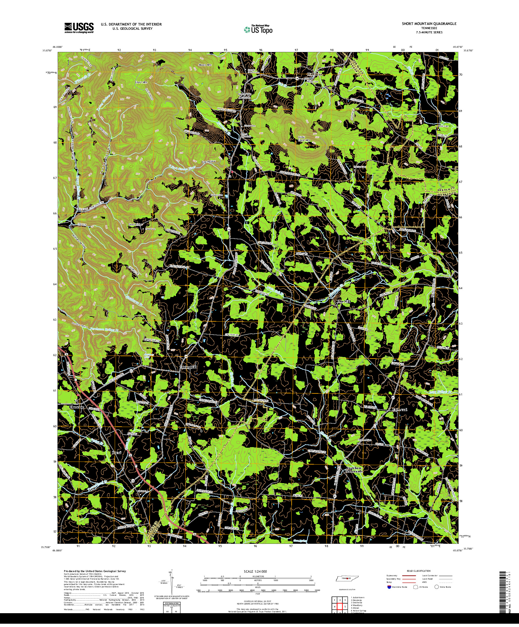 USGS US TOPO 7.5-MINUTE MAP FOR SHORT MOUNTAIN, TN 2019