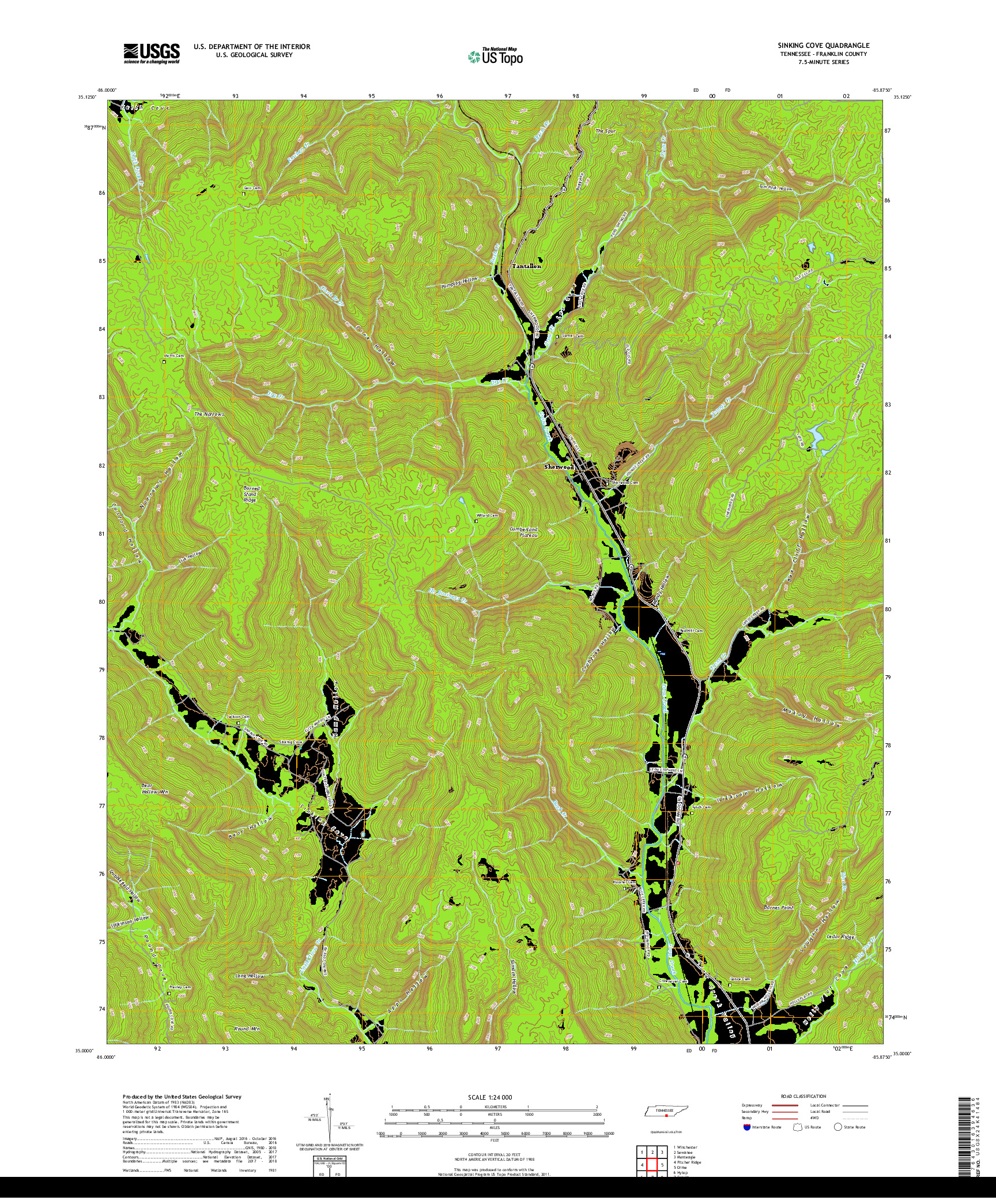 USGS US TOPO 7.5-MINUTE MAP FOR SINKING COVE, TN 2019