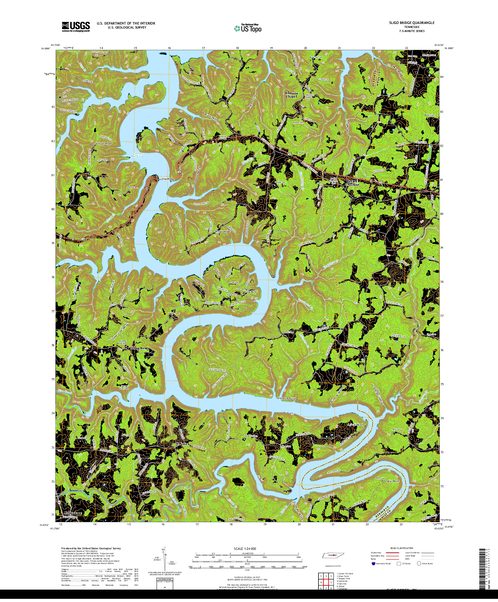 USGS US TOPO 7.5-MINUTE MAP FOR SLIGO BRIDGE, TN 2019