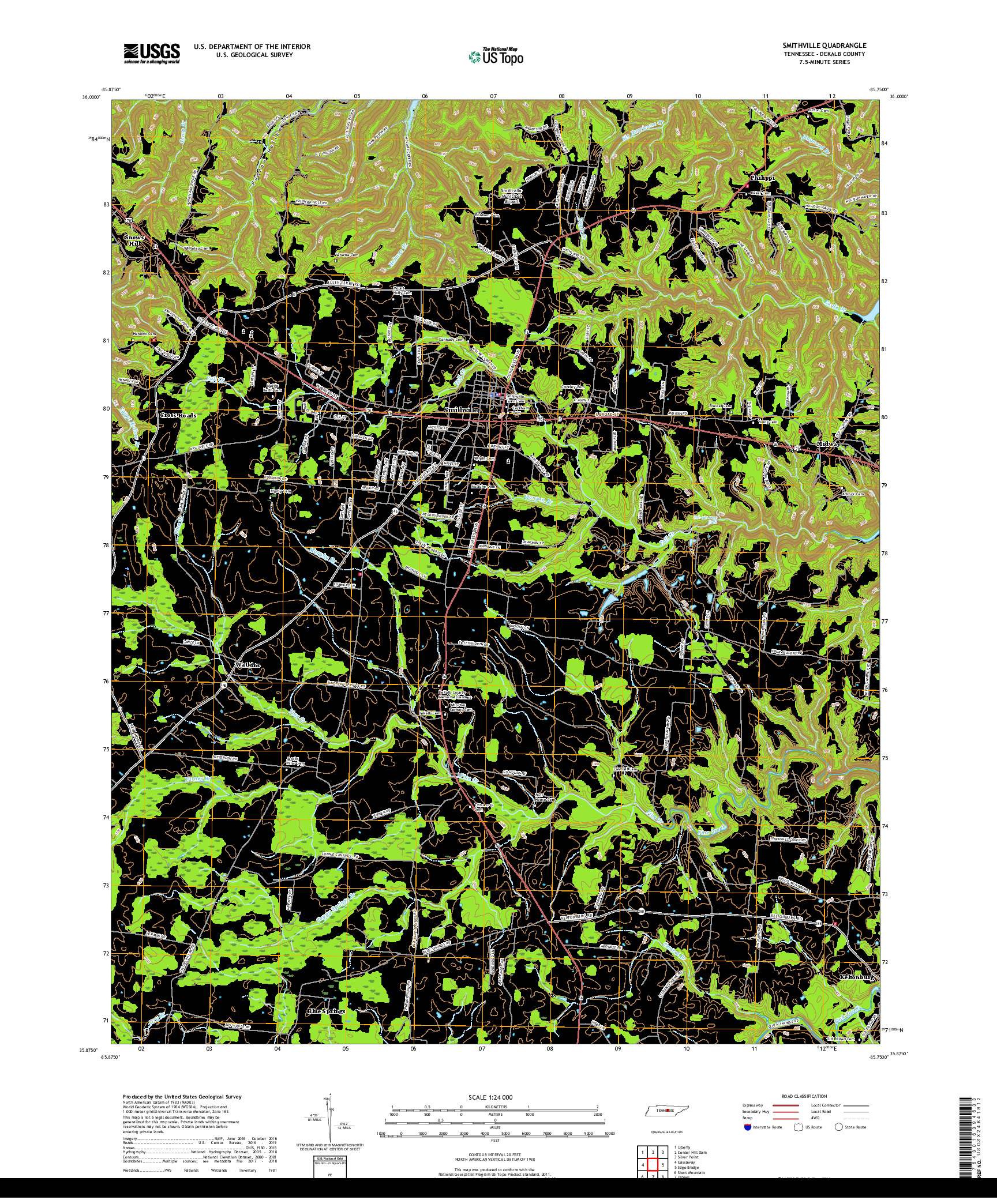 USGS US TOPO 7.5-MINUTE MAP FOR SMITHVILLE, TN 2019