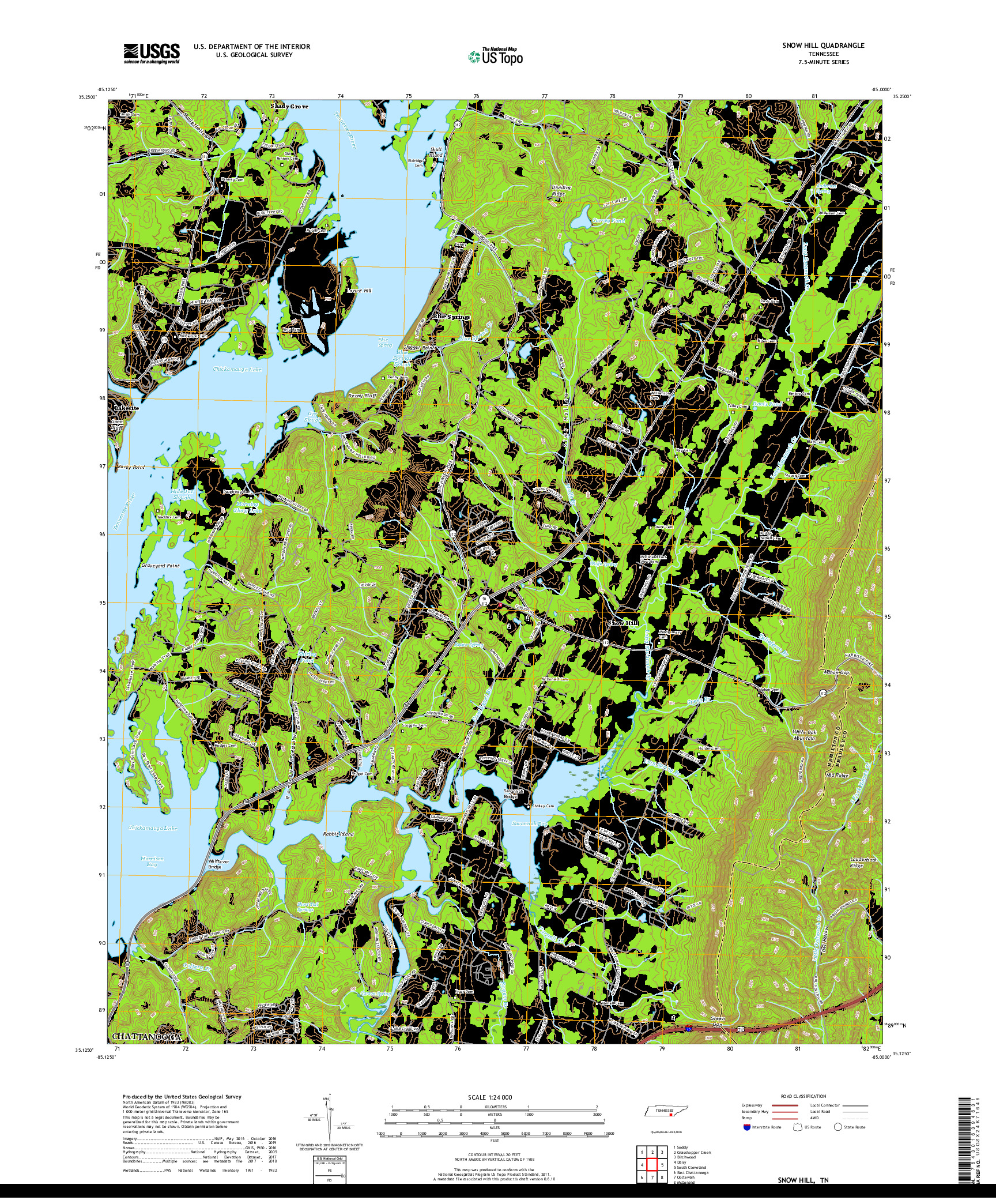 USGS US TOPO 7.5-MINUTE MAP FOR SNOW HILL, TN 2019