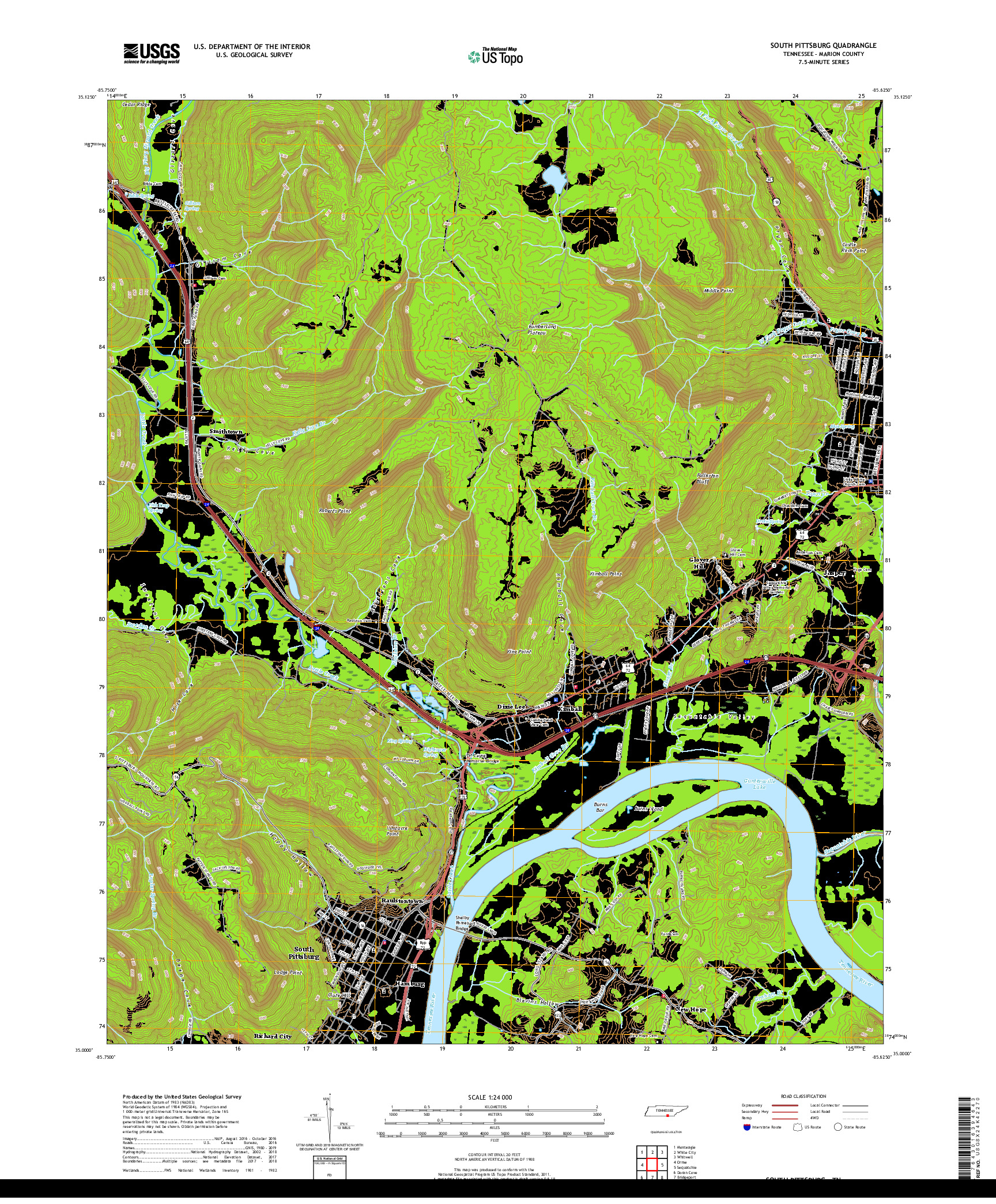 USGS US TOPO 7.5-MINUTE MAP FOR SOUTH PITTSBURG, TN 2019