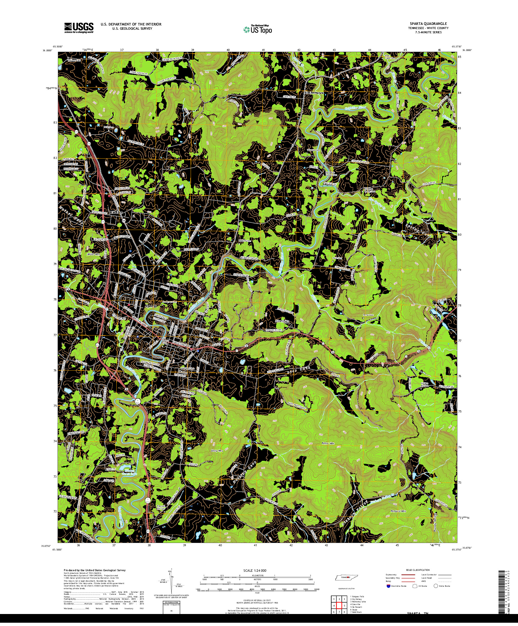 USGS US TOPO 7.5-MINUTE MAP FOR SPARTA, TN 2019