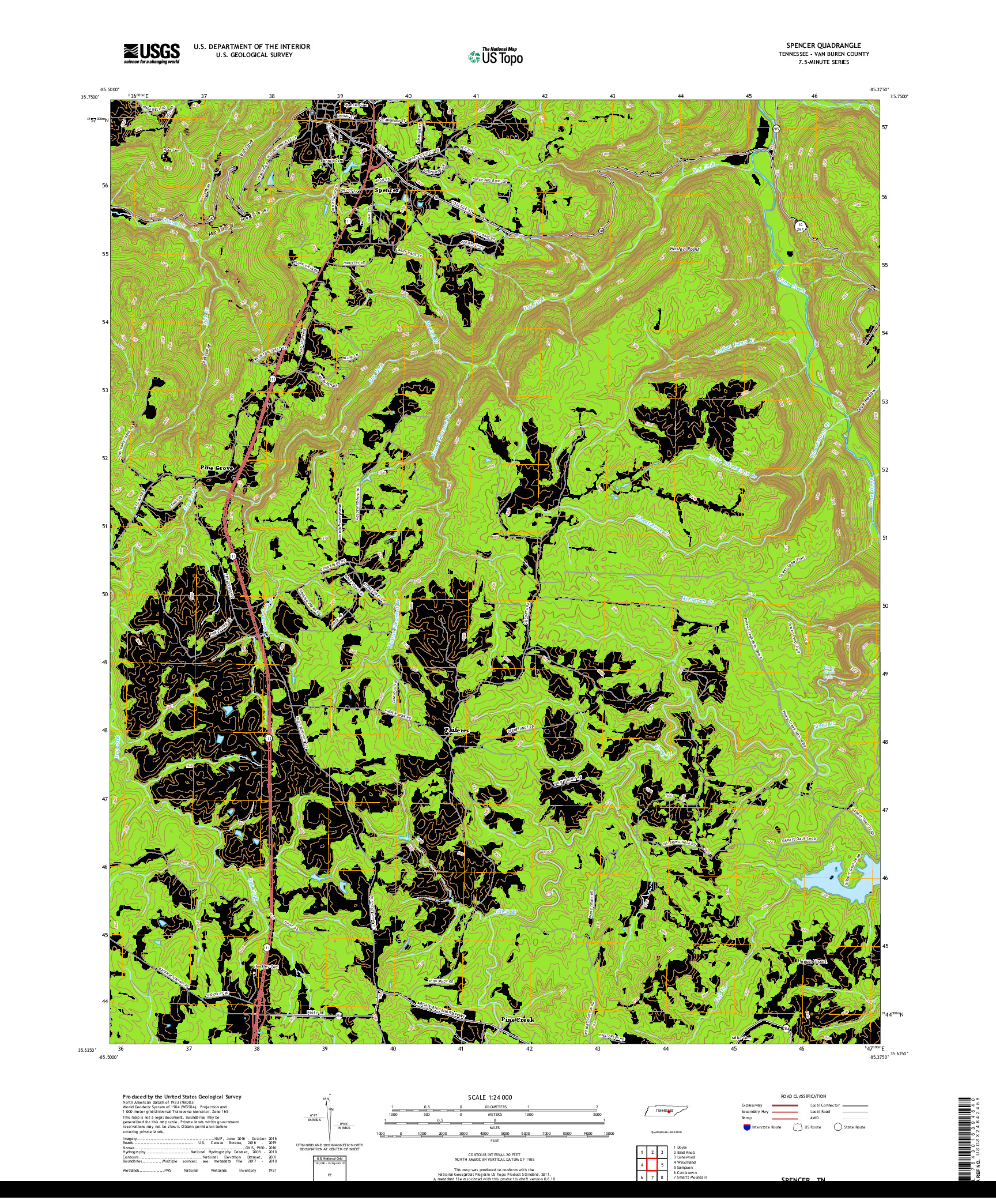 USGS US TOPO 7.5-MINUTE MAP FOR SPENCER, TN 2019