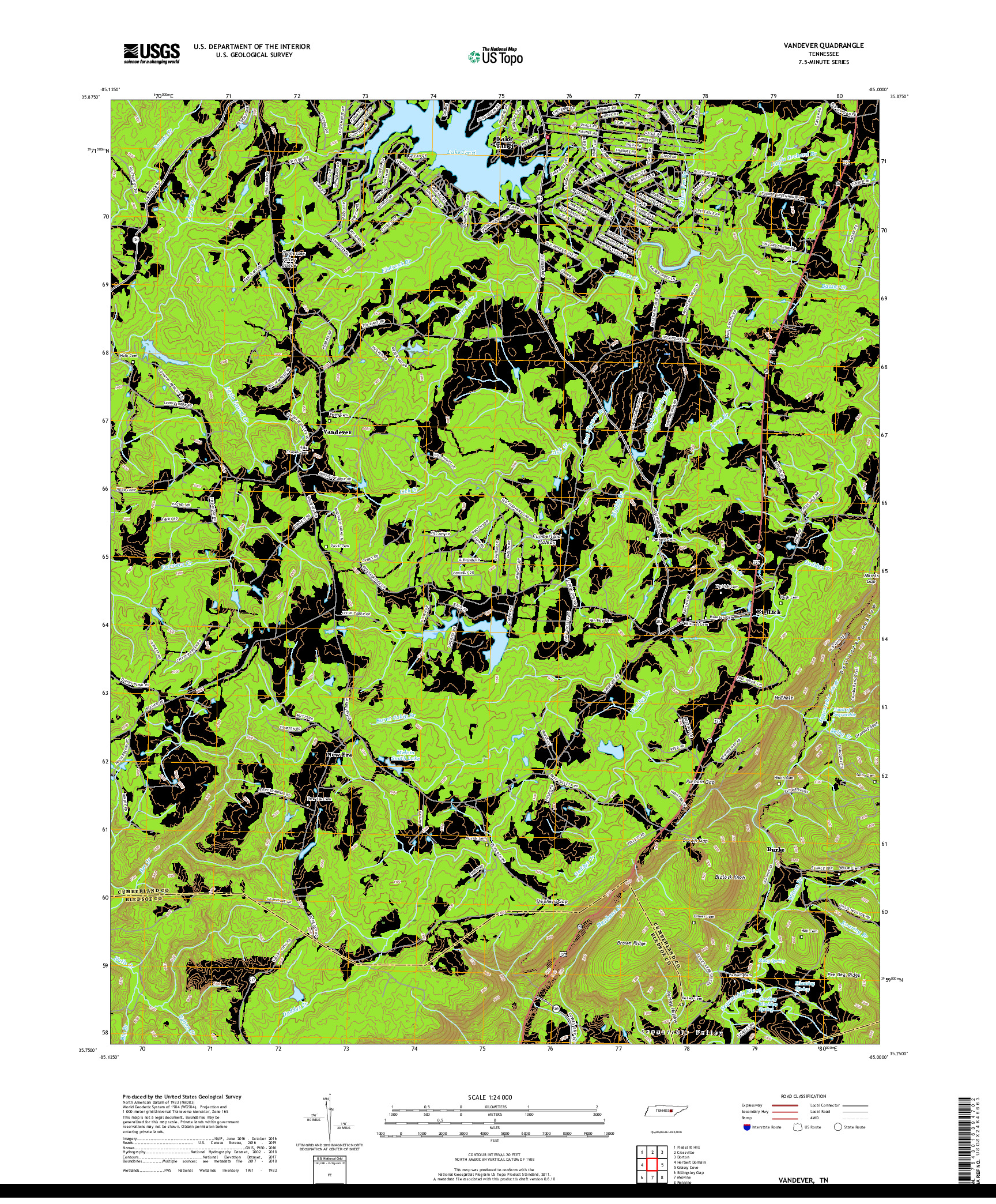 USGS US TOPO 7.5-MINUTE MAP FOR VANDEVER, TN 2019