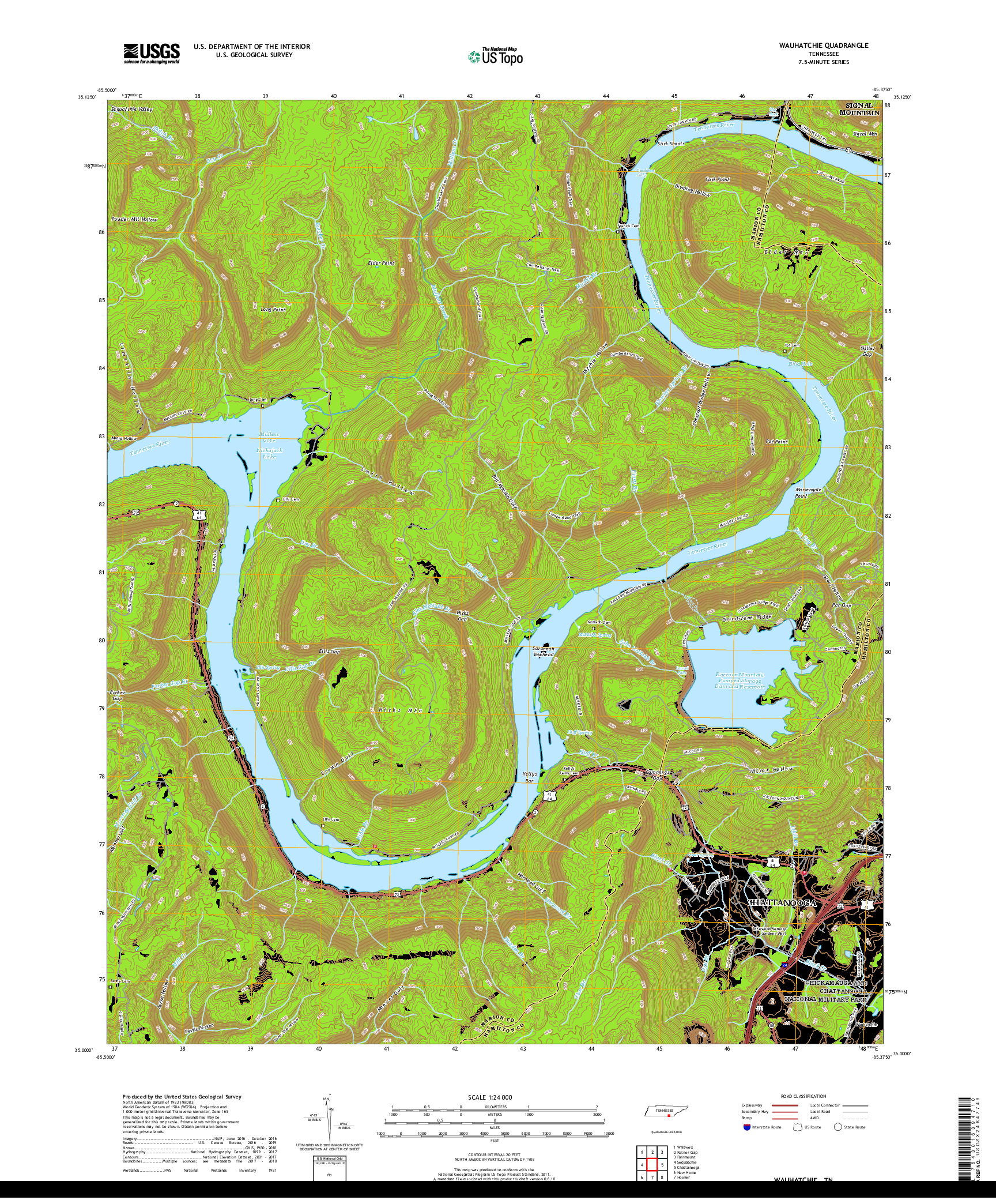 USGS US TOPO 7.5-MINUTE MAP FOR WAUHATCHIE, TN 2019