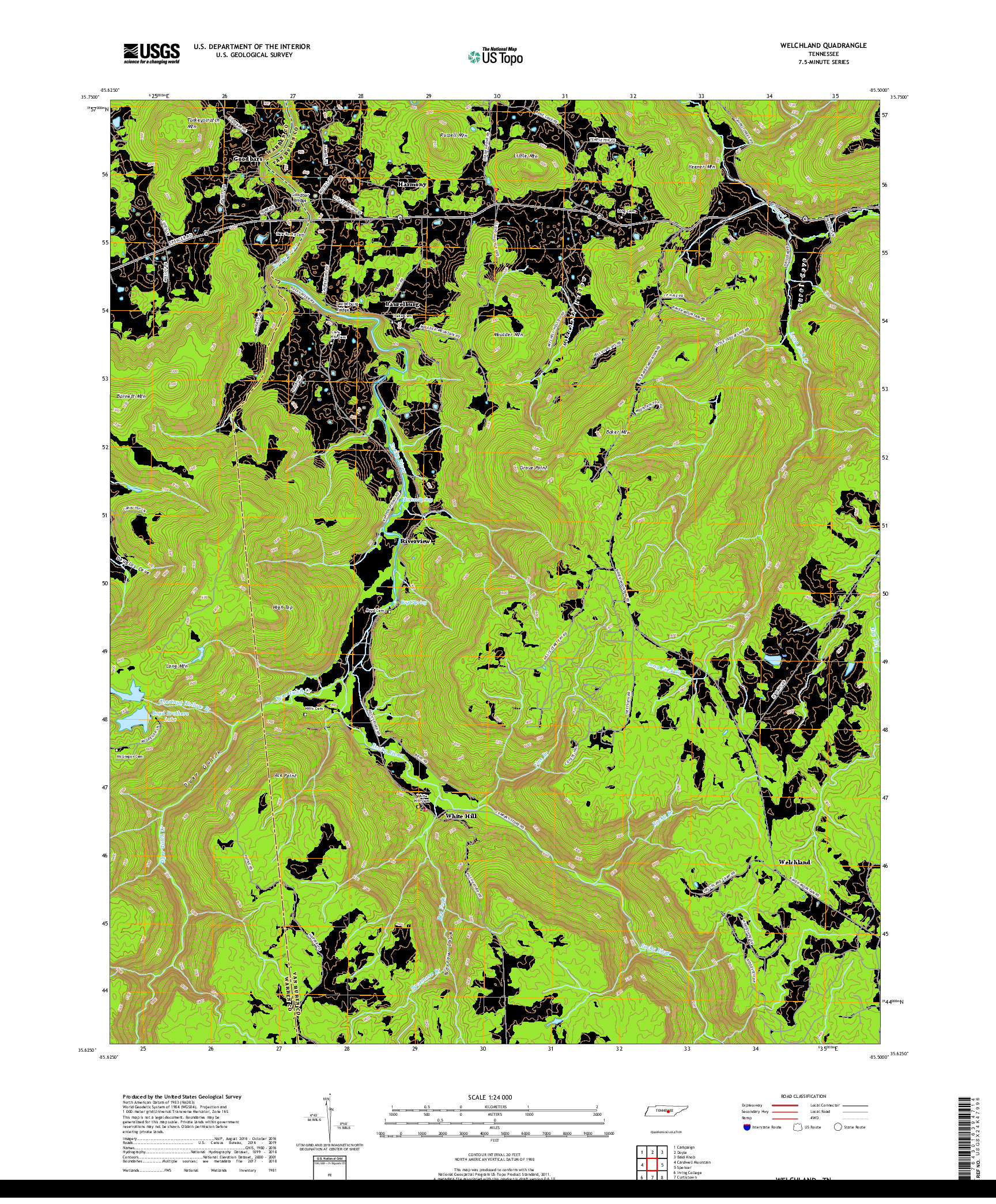 USGS US TOPO 7.5-MINUTE MAP FOR WELCHLAND, TN 2019