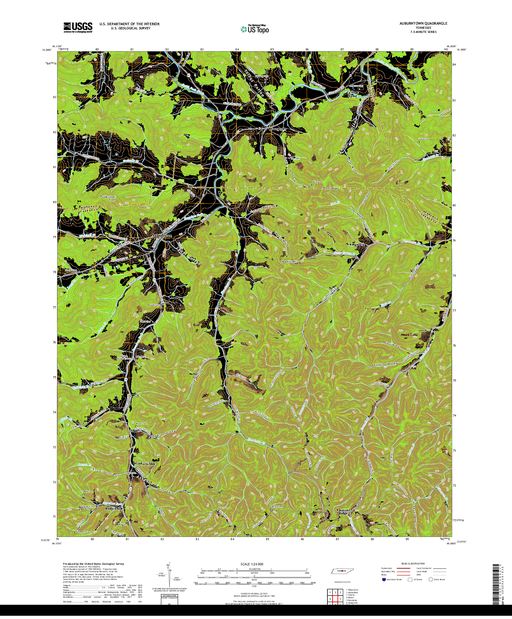 USGS US TOPO 7.5-MINUTE MAP FOR AUBURNTOWN, TN 2019