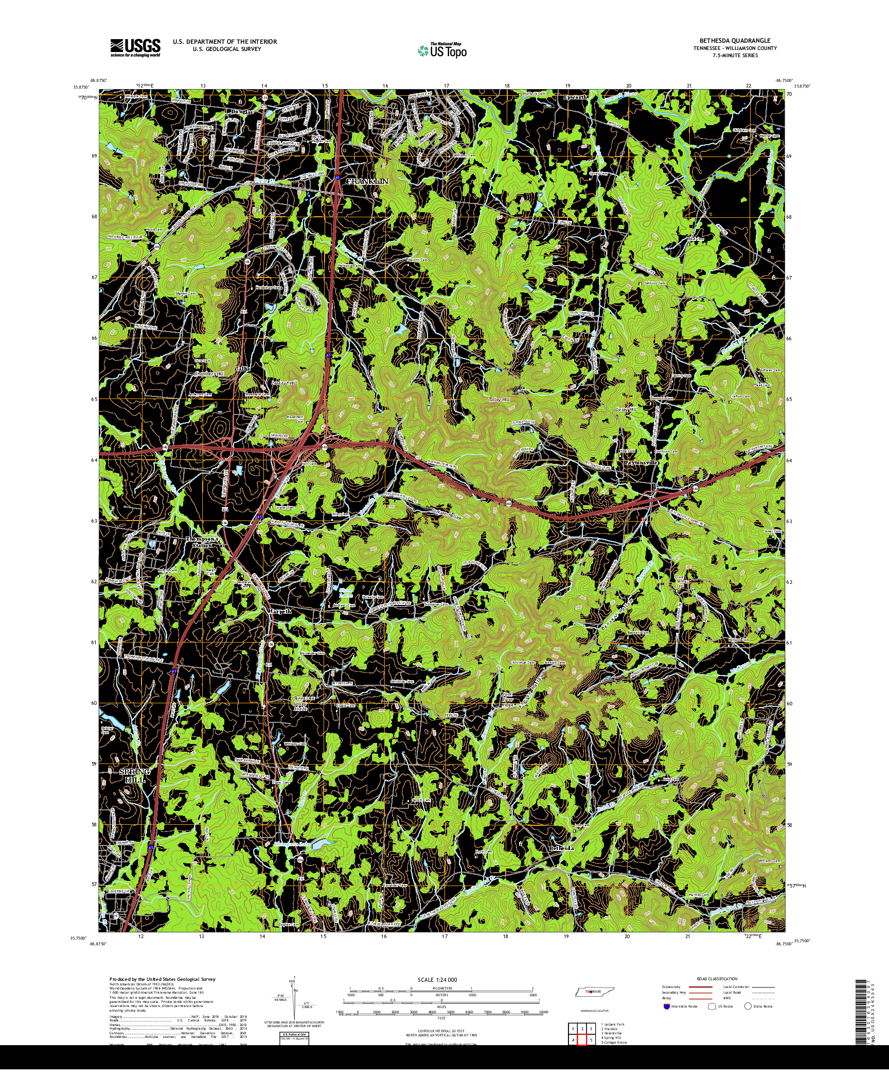 USGS US TOPO 7.5-MINUTE MAP FOR BETHESDA, TN 2019