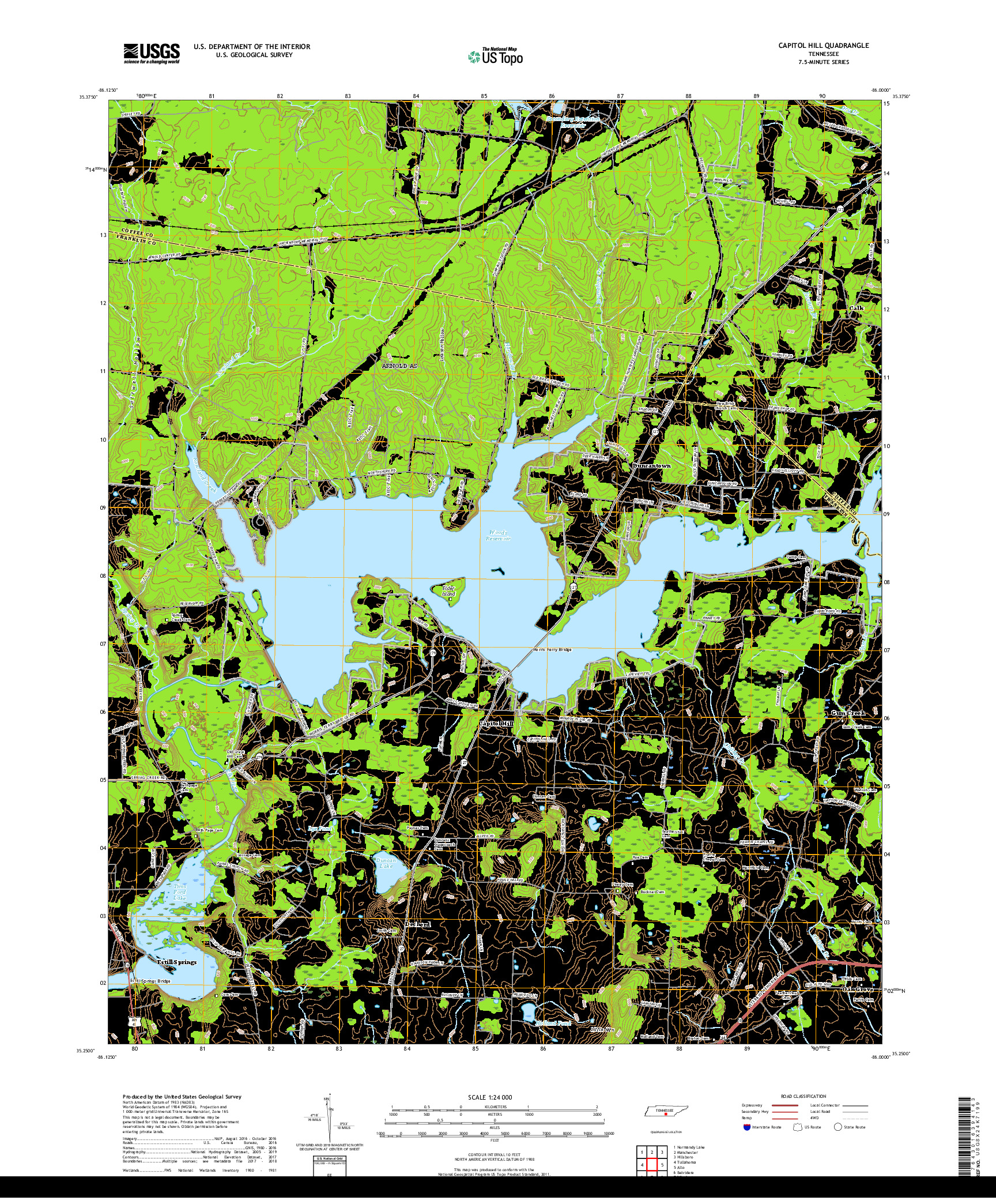 USGS US TOPO 7.5-MINUTE MAP FOR CAPITOL HILL, TN 2019