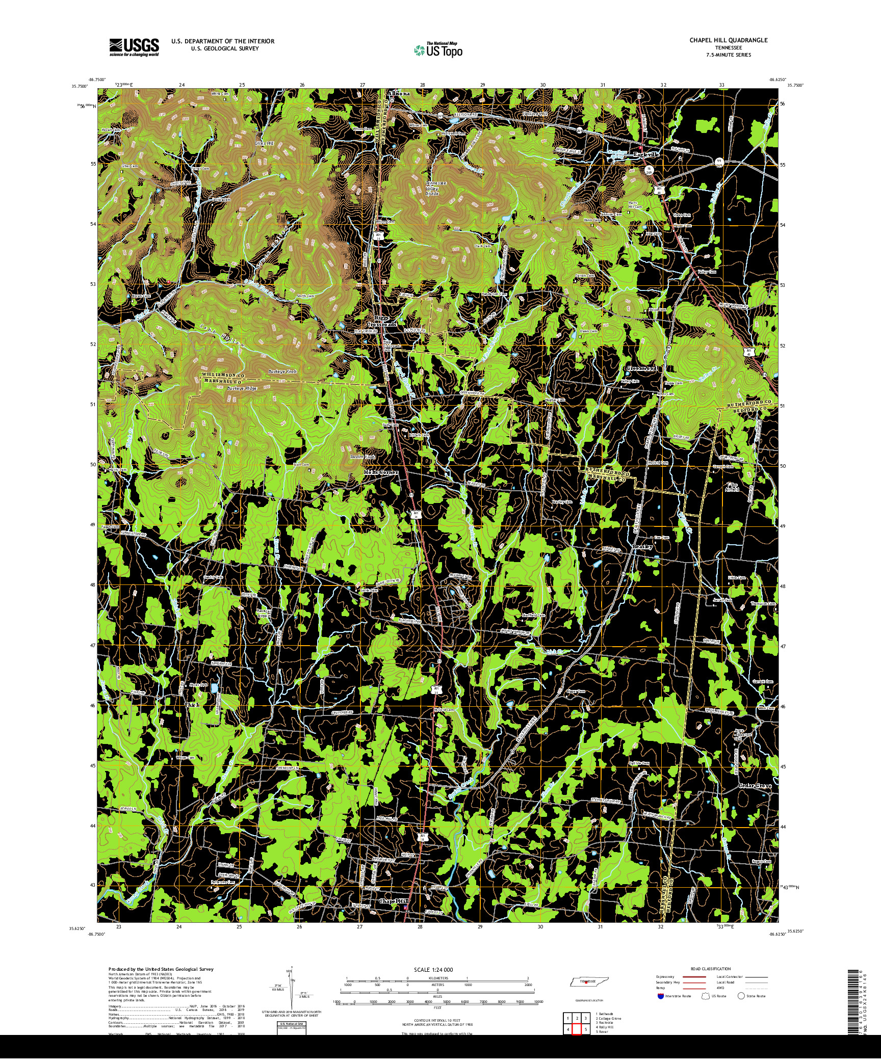 USGS US TOPO 7.5-MINUTE MAP FOR CHAPEL HILL, TN 2019