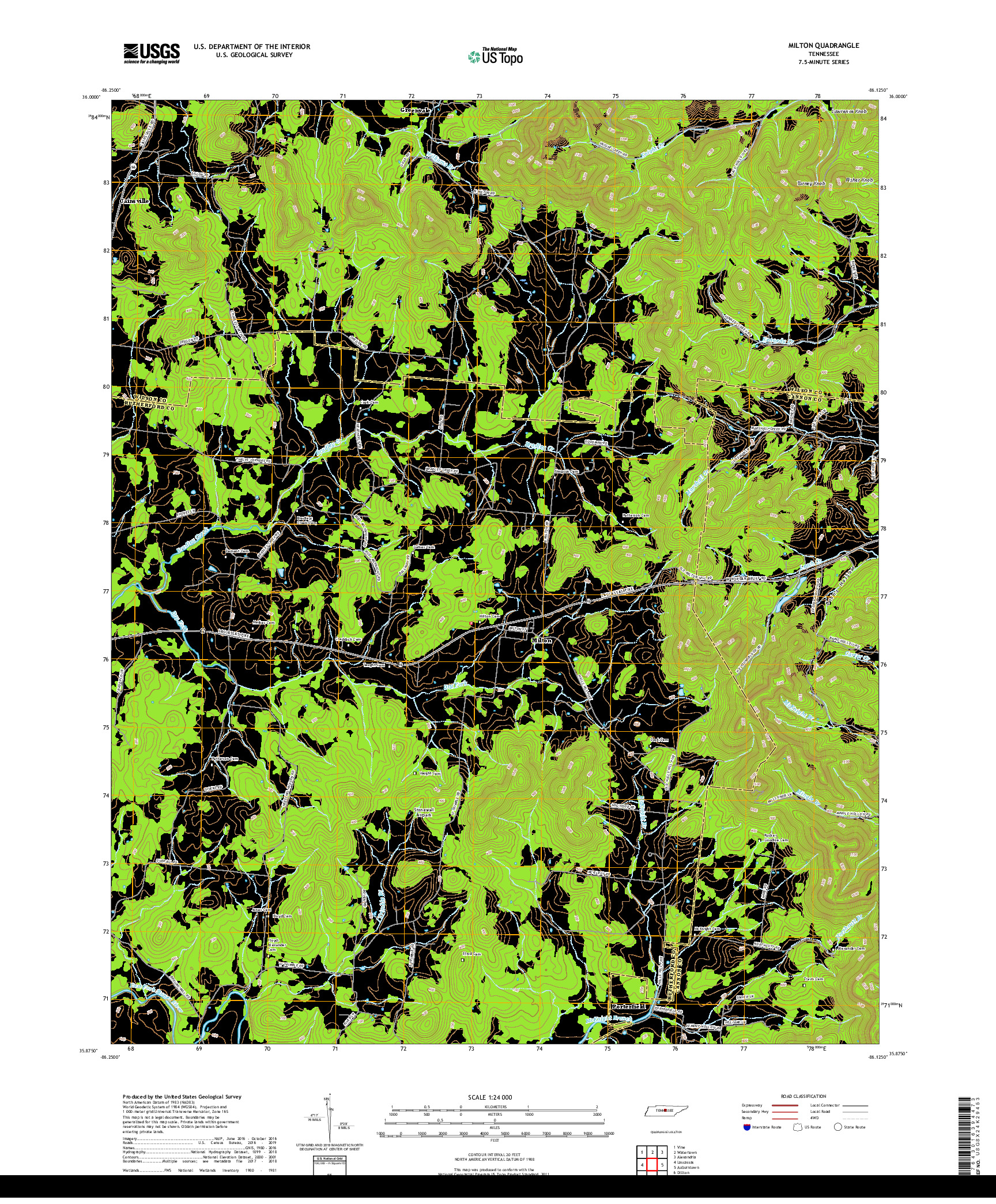 USGS US TOPO 7.5-MINUTE MAP FOR MILTON, TN 2019