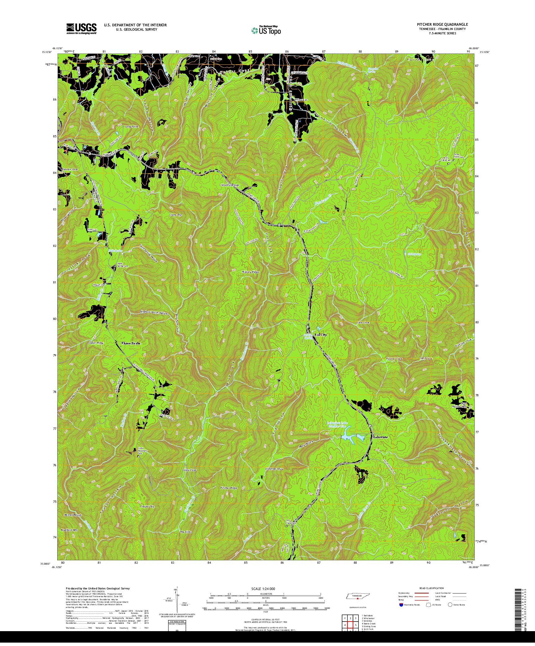 USGS US TOPO 7.5-MINUTE MAP FOR PITCHER RIDGE, TN 2019