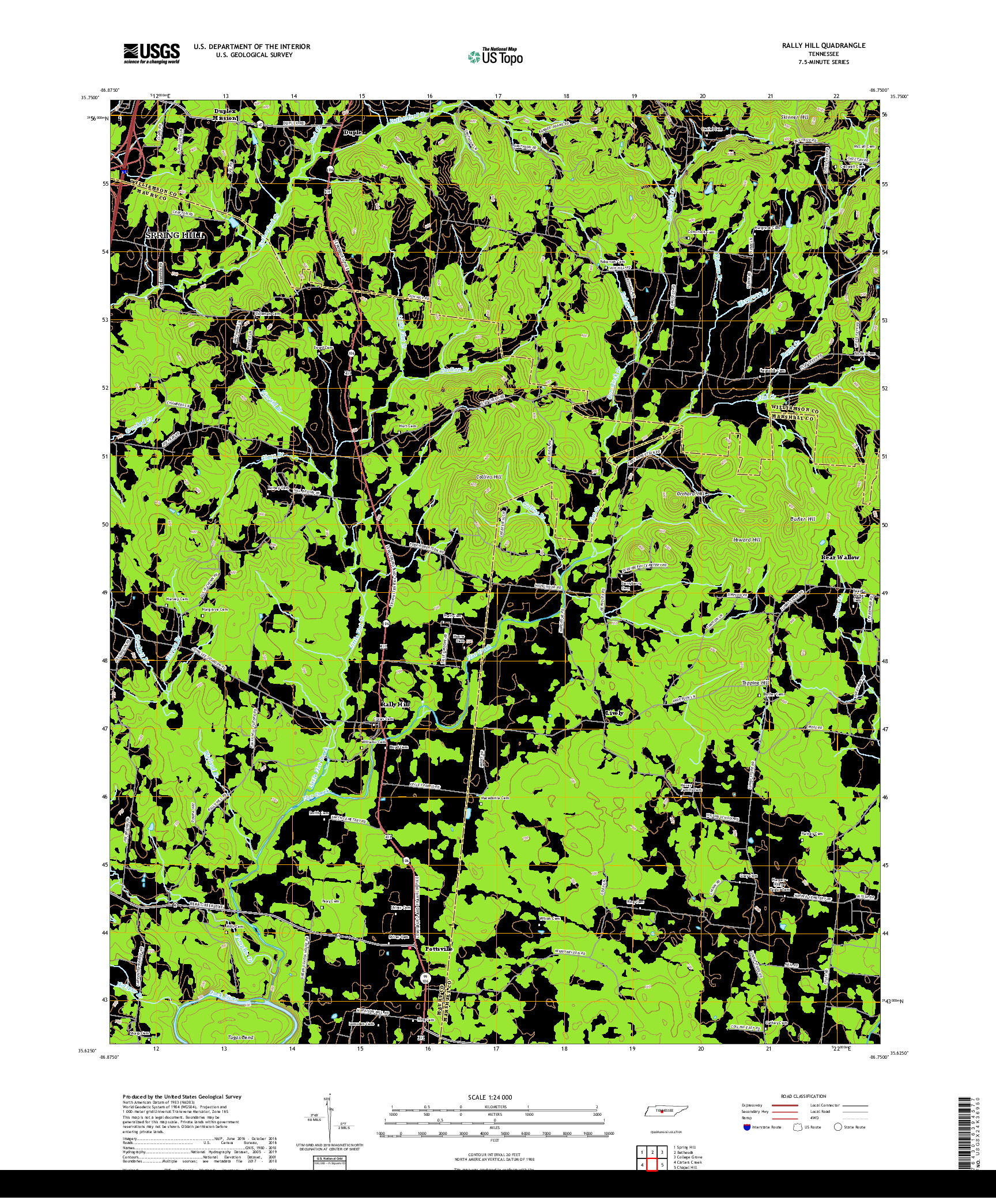 USGS US TOPO 7.5-MINUTE MAP FOR RALLY HILL, TN 2019