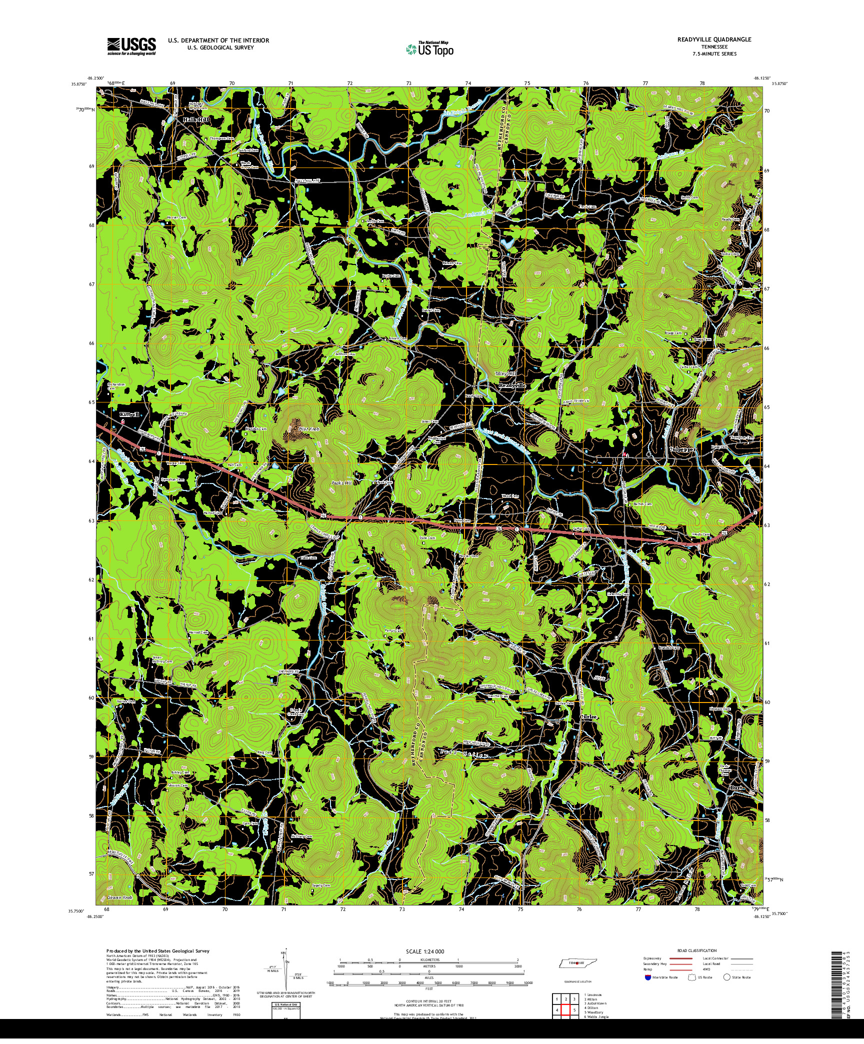 USGS US TOPO 7.5-MINUTE MAP FOR READYVILLE, TN 2019