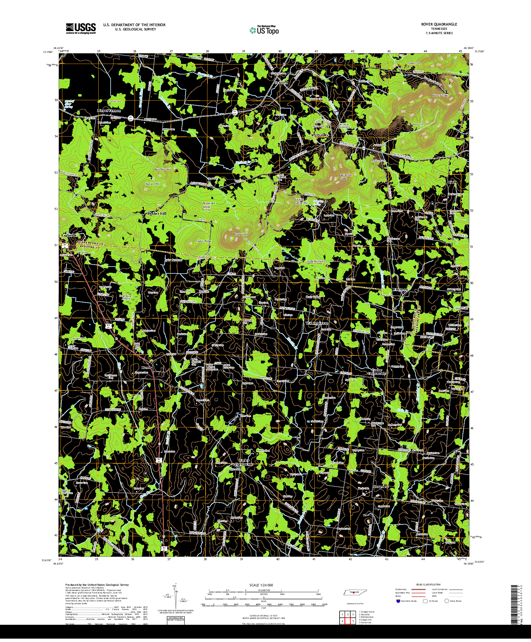 USGS US TOPO 7.5-MINUTE MAP FOR ROVER, TN 2019