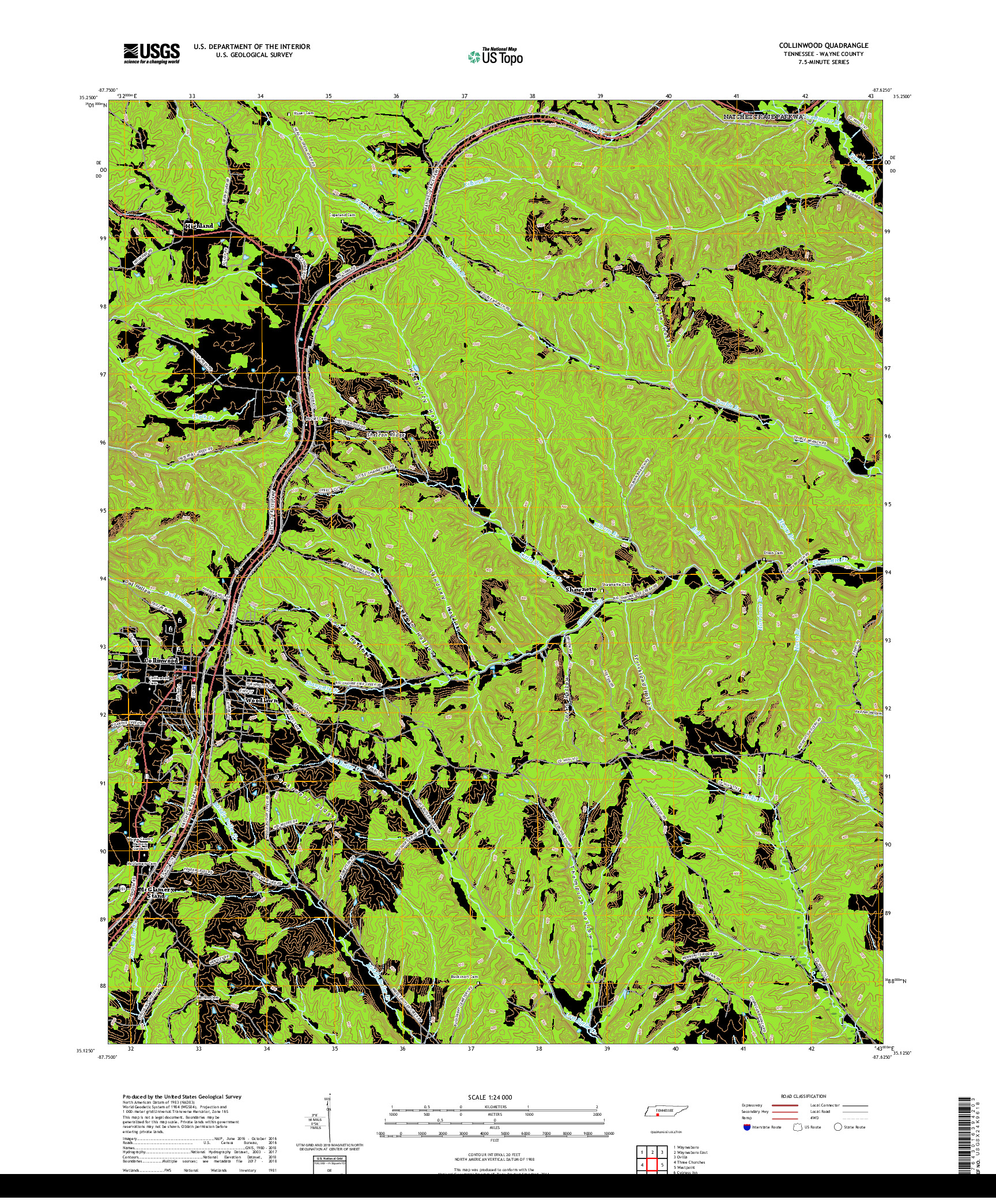 USGS US TOPO 7.5-MINUTE MAP FOR COLLINWOOD, TN 2019