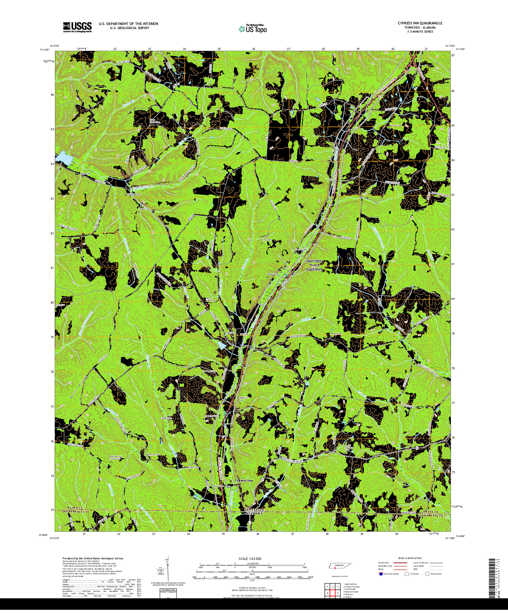 USGS US TOPO 7.5-MINUTE MAP FOR CYPRESS INN, TN,AL 2019