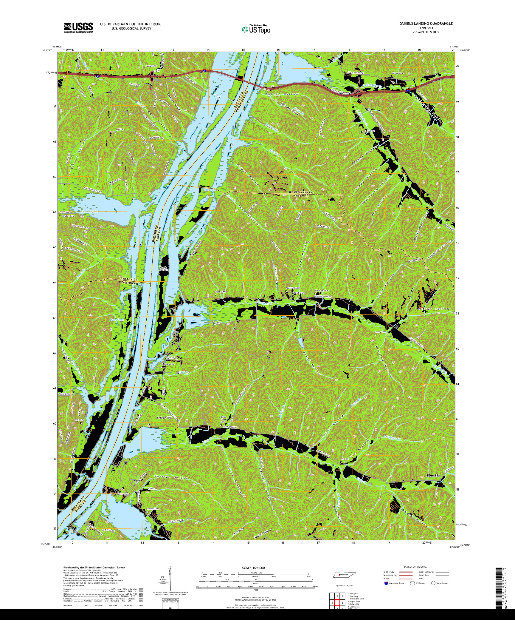 USGS US TOPO 7.5-MINUTE MAP FOR DANIELS LANDING, TN 2019