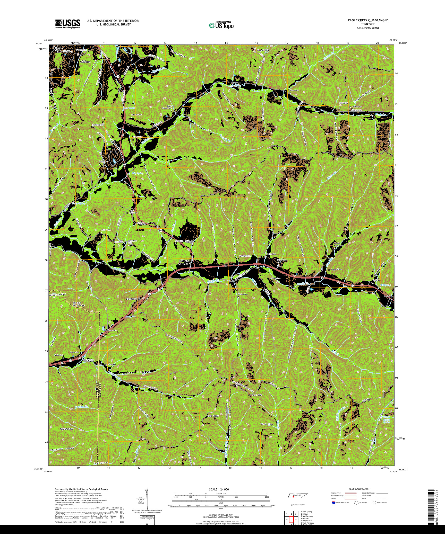 USGS US TOPO 7.5-MINUTE MAP FOR EAGLE CREEK, TN 2019