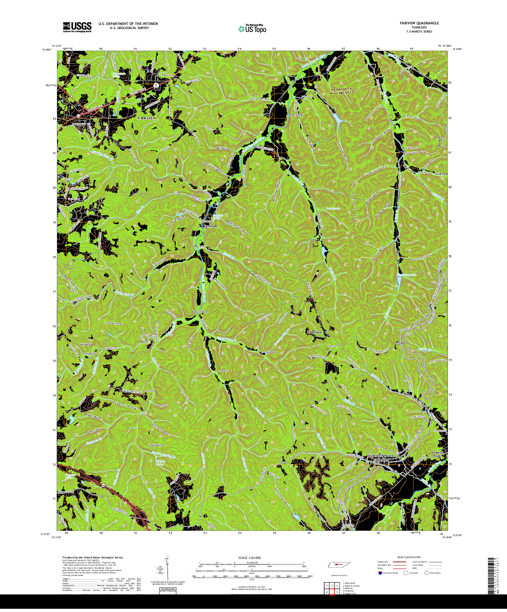 USGS US TOPO 7.5-MINUTE MAP FOR FAIRVIEW, TN 2019