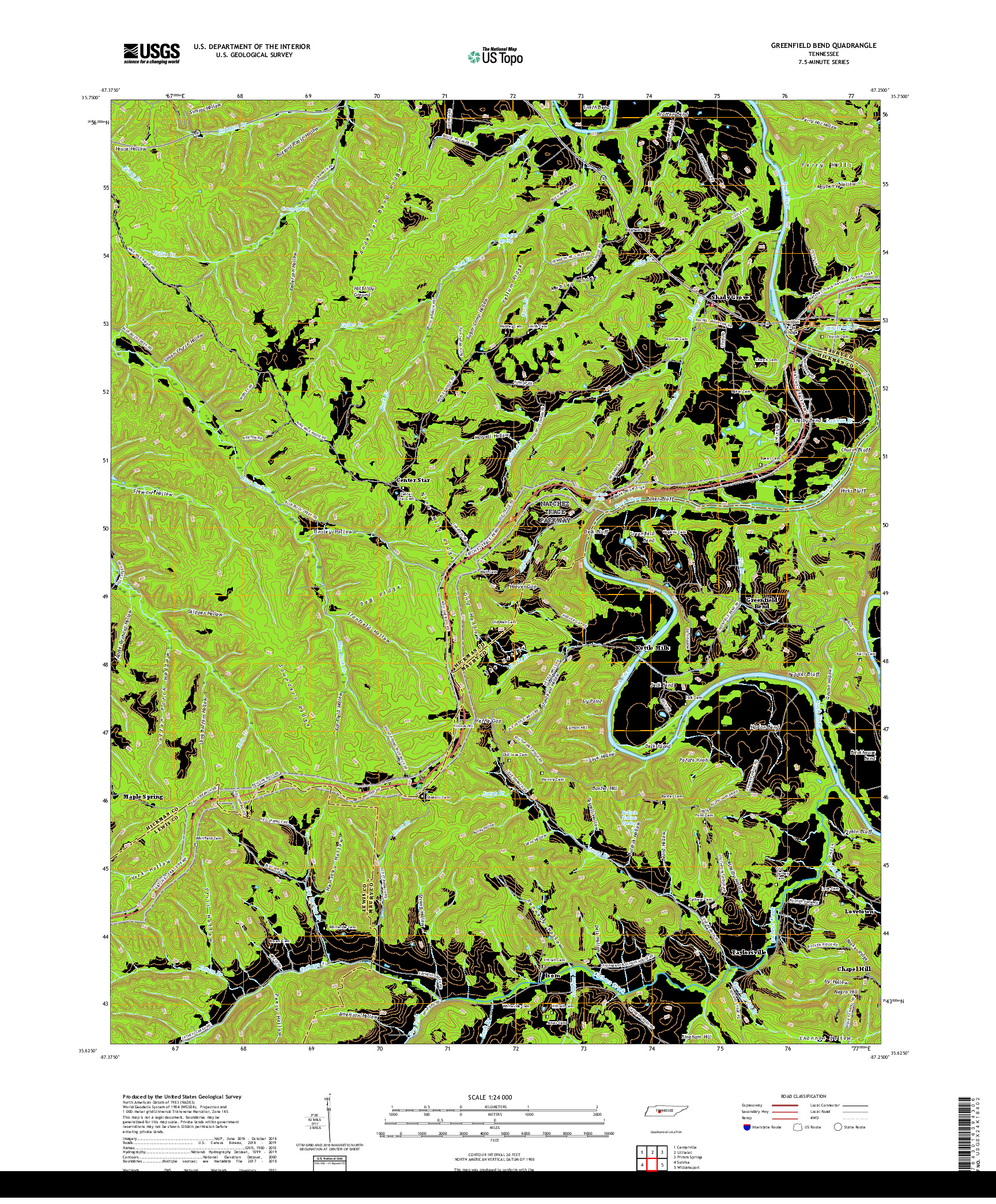 USGS US TOPO 7.5-MINUTE MAP FOR GREENFIELD BEND, TN 2019