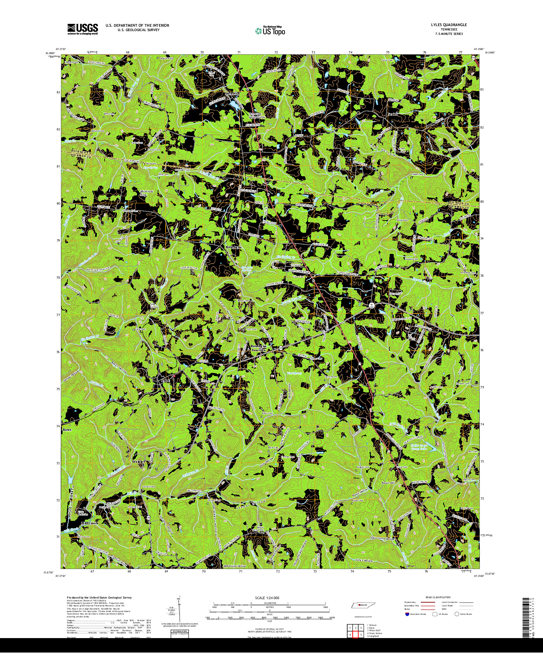 USGS US TOPO 7.5-MINUTE MAP FOR LYLES, TN 2019