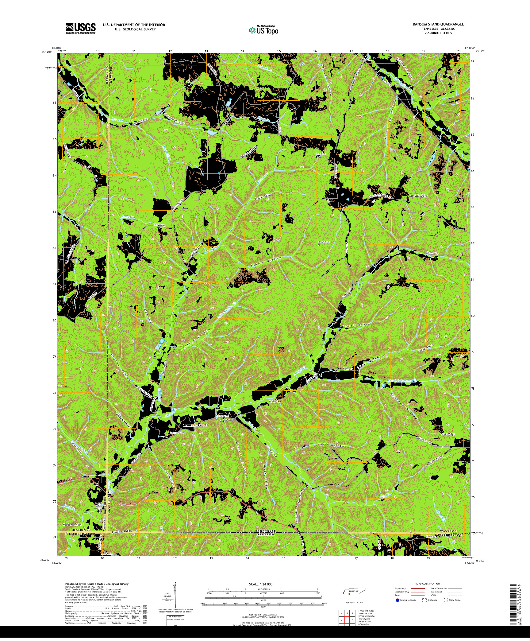 USGS US TOPO 7.5-MINUTE MAP FOR RANSOM STAND, TN,AL 2019