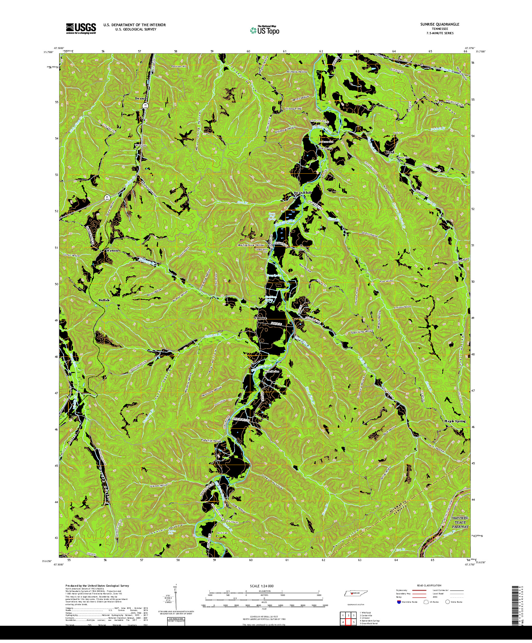 USGS US TOPO 7.5-MINUTE MAP FOR SUNRISE, TN 2019