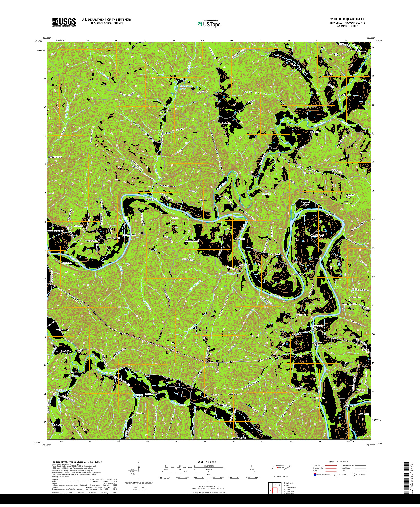 USGS US TOPO 7.5-MINUTE MAP FOR WHITFIELD, TN 2019