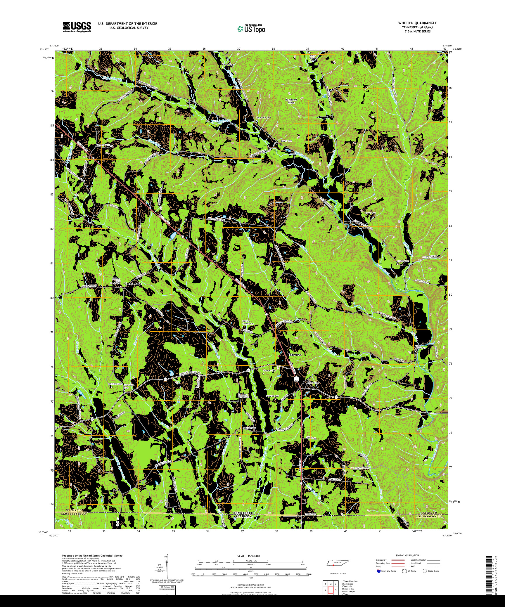 USGS US TOPO 7.5-MINUTE MAP FOR WHITTEN, TN,AL 2019