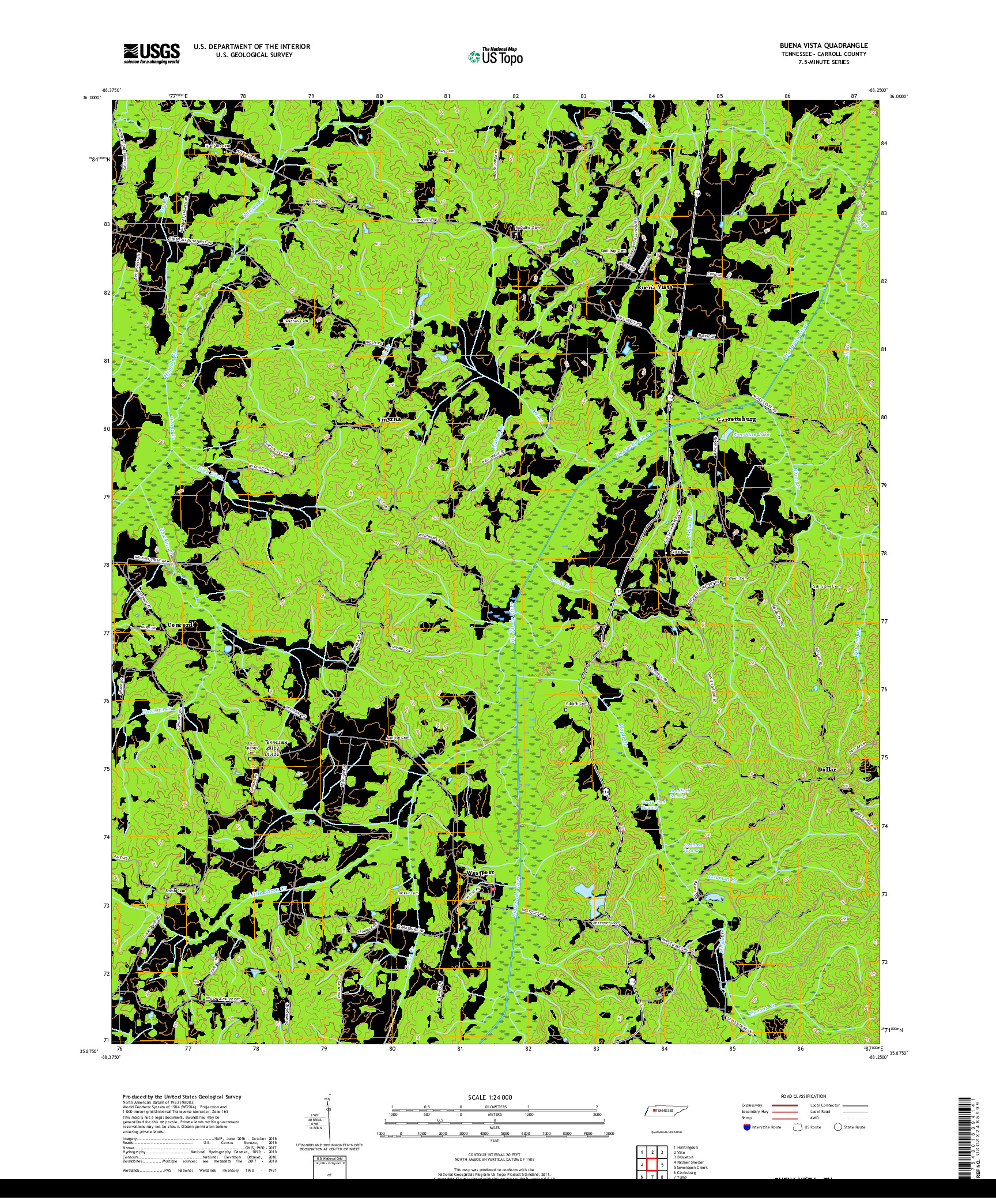 USGS US TOPO 7.5-MINUTE MAP FOR BUENA VISTA, TN 2019