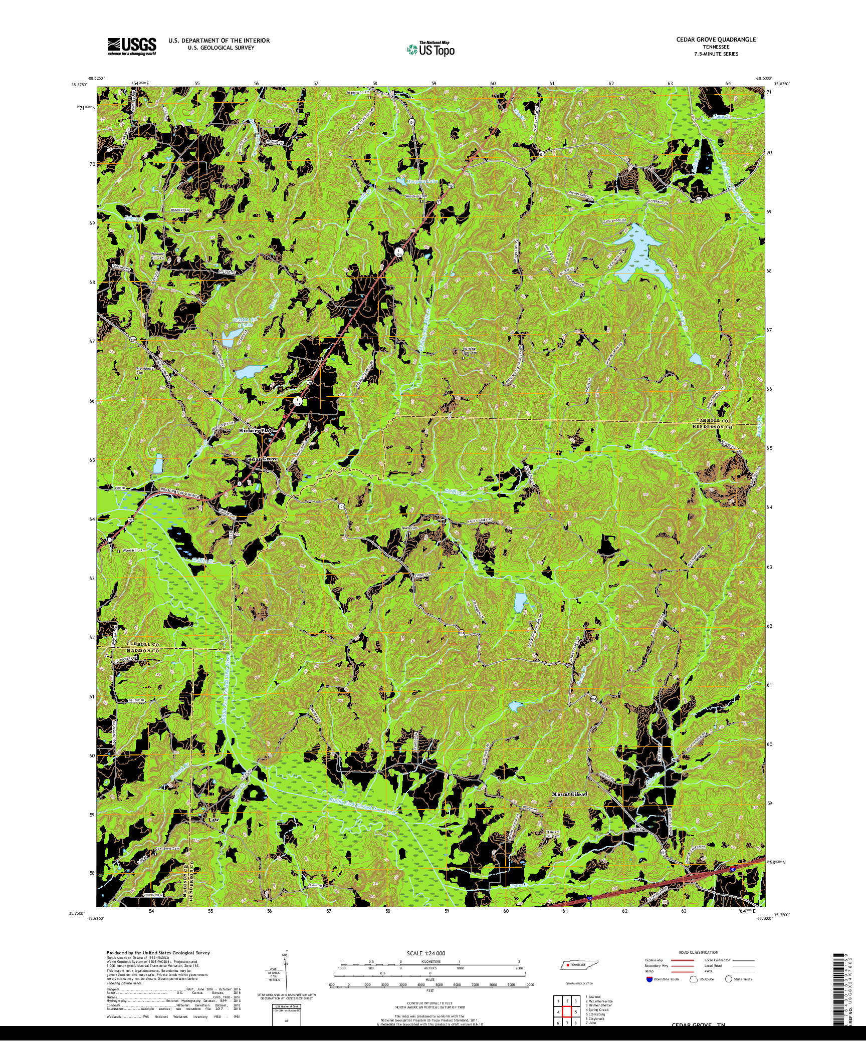 USGS US TOPO 7.5-MINUTE MAP FOR CEDAR GROVE, TN 2019