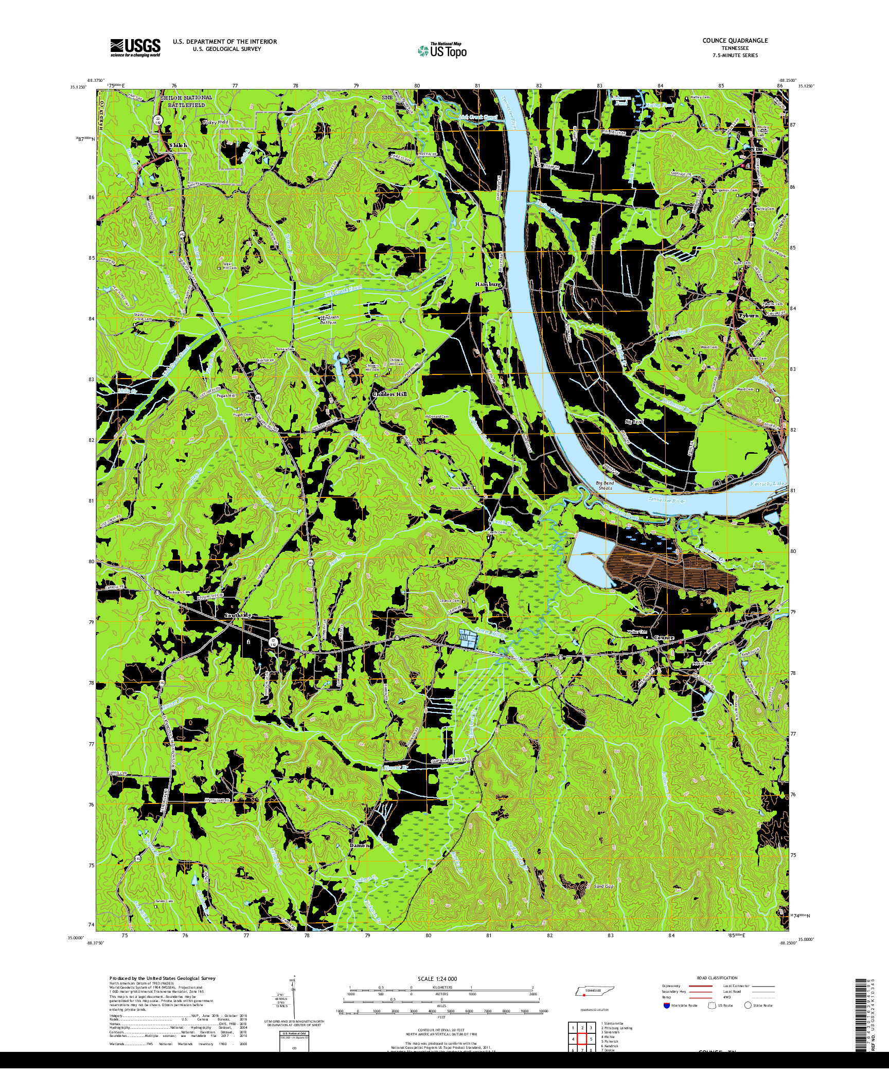 USGS US TOPO 7.5-MINUTE MAP FOR COUNCE, TN 2019